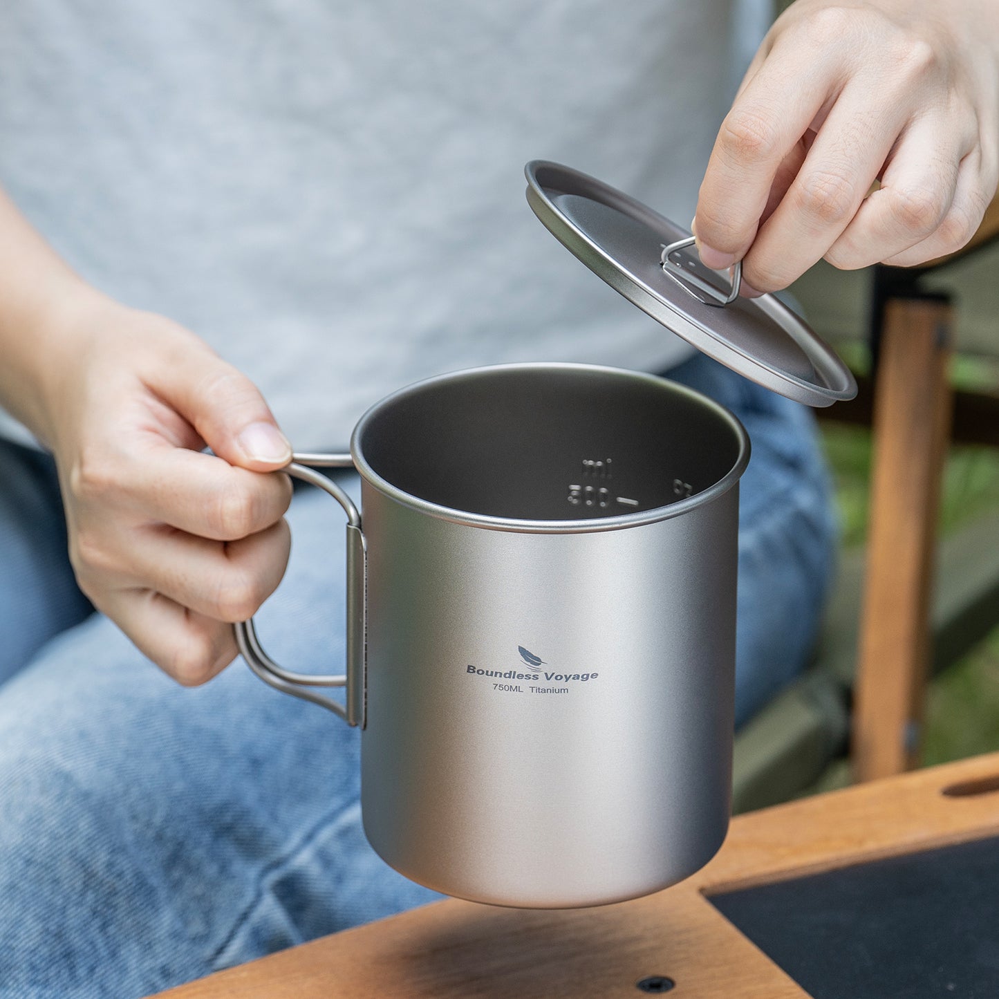 Boundless Voyage Titanium Camping Cup with Lid 300ml 450ml 750ml Stackable Lightweight Mug Pot for Backpacking, Hiking, Travel Durable Portable Cookware for Ultralight Outdoor Enthusiasts Ti3247D-Ti3250D