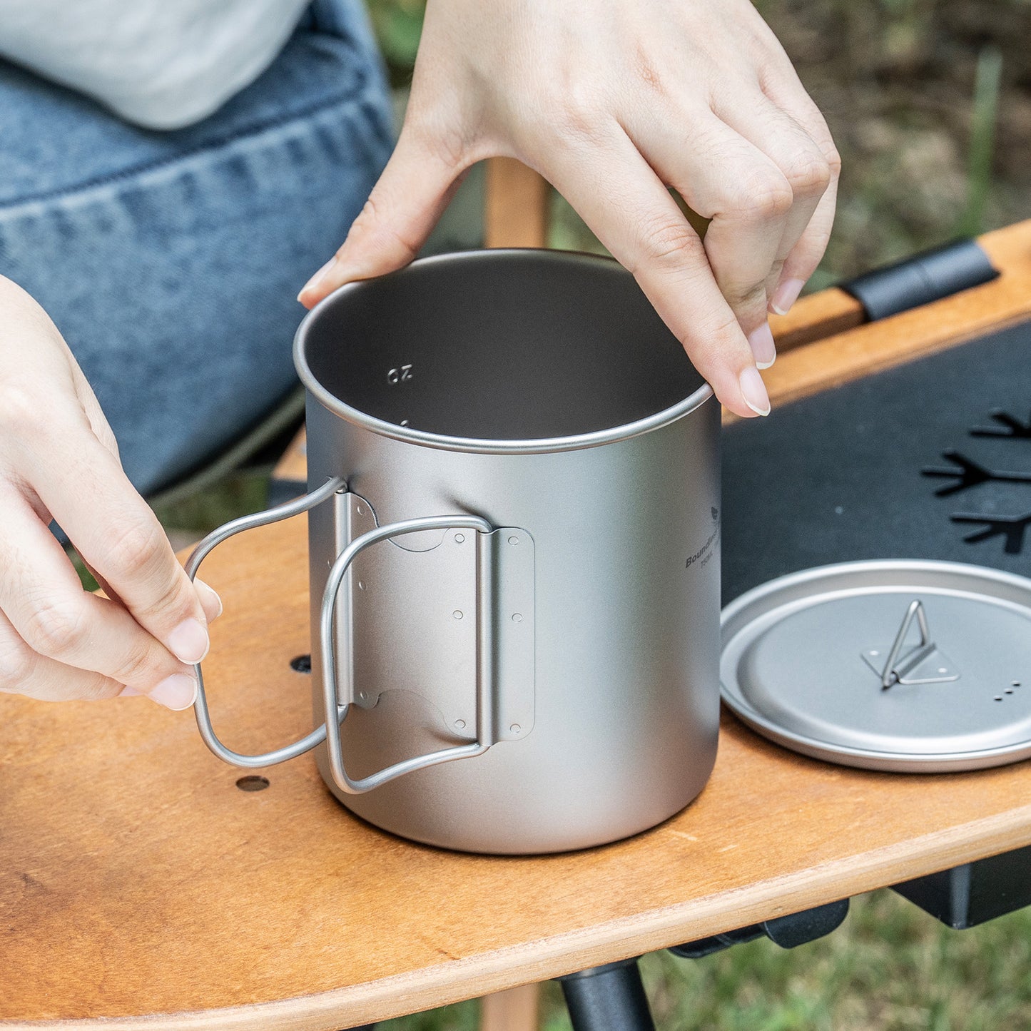 Boundless Voyage Titanium Camping Cup with Lid 300ml 450ml 750ml Stackable Lightweight Mug Pot for Backpacking, Hiking, Travel Durable Portable Cookware for Ultralight Outdoor Enthusiasts Ti3247D-Ti3250D