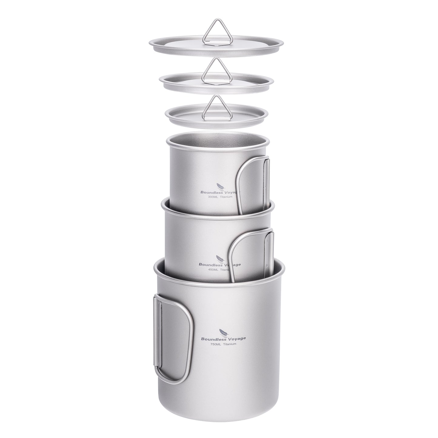 Boundless Voyage Titanium Camping Cup with Lid 300ml 450ml 750ml Stackable Lightweight Mug Pot for Backpacking, Hiking, Travel Durable Portable Cookware for Ultralight Outdoor Enthusiasts 3247-3250D