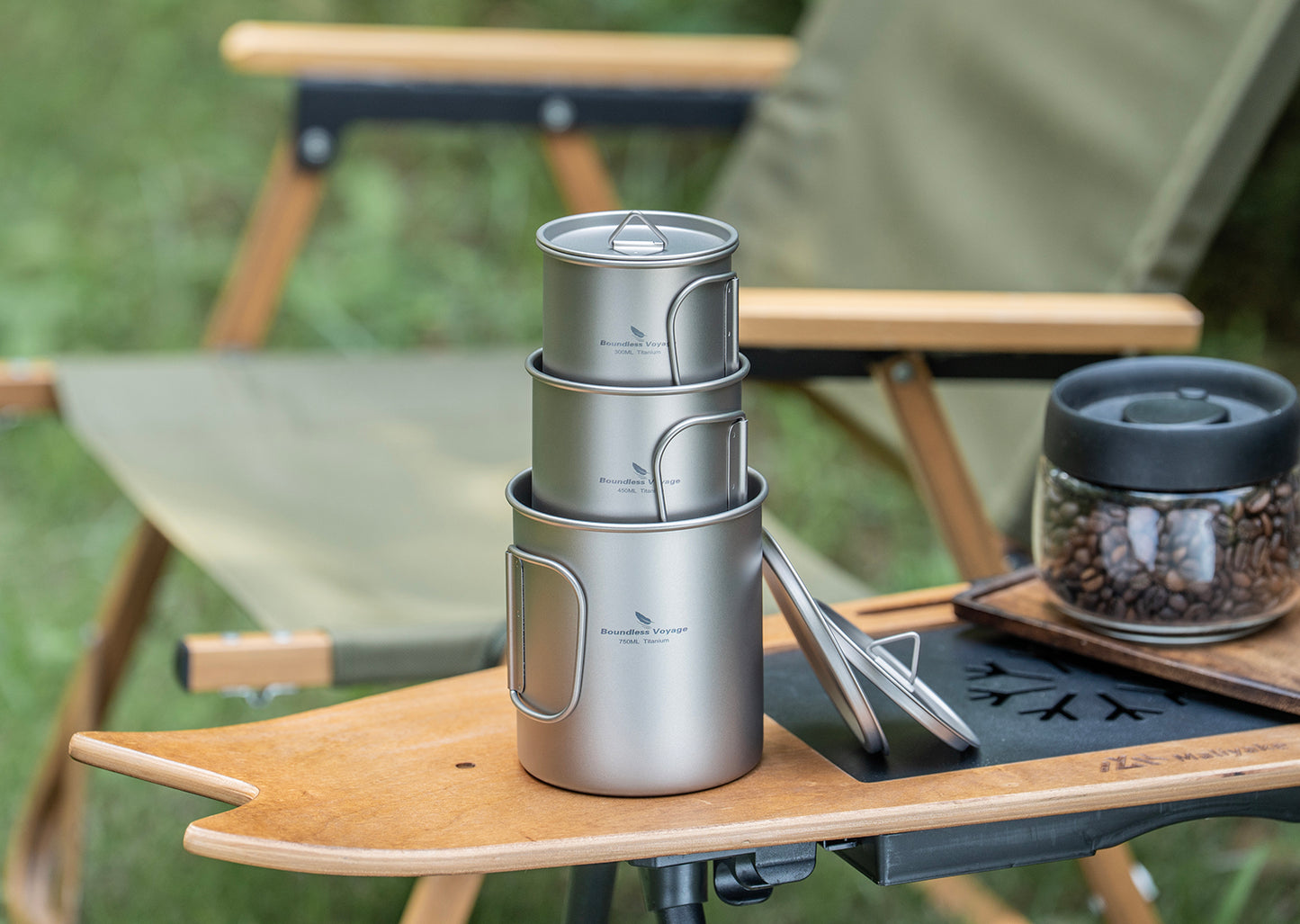 Boundless Voyage Titanium Camping Cup with Lid 300ml 450ml 750ml Stackable Lightweight Mug Pot for Backpacking, Hiking, Travel Durable Portable Cookware for Ultralight Outdoor Enthusiasts Ti3247D-Ti3250D