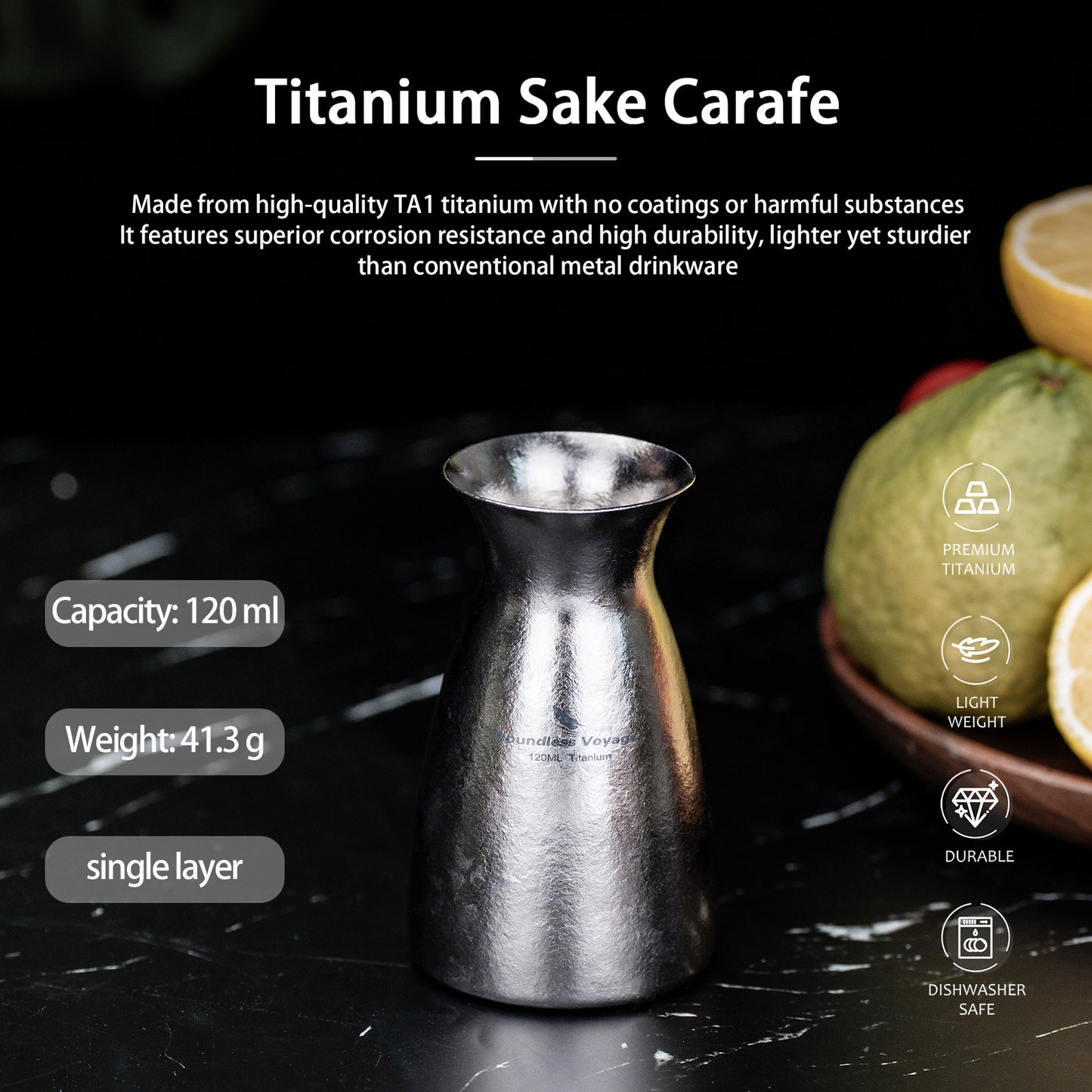 Boundless Voyage Titanium Sake Carafe & Shot Cup Set, Liquor Dispenser with Drinking Cups for Whiskey Spirits Camping Home Bar Ti3266A Ti3268A Ti3080D