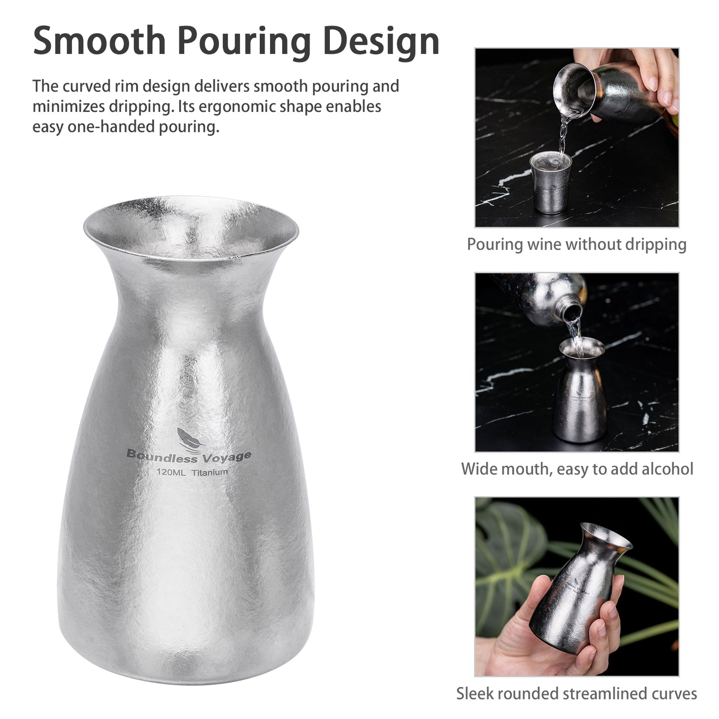 Boundless Voyage Titanium Sake Carafe & Shot Cup Set, Liquor Dispenser with Drinking Cups for Whiskey Spirits Camping Home Bar Ti3266A Ti3268A Ti3080D