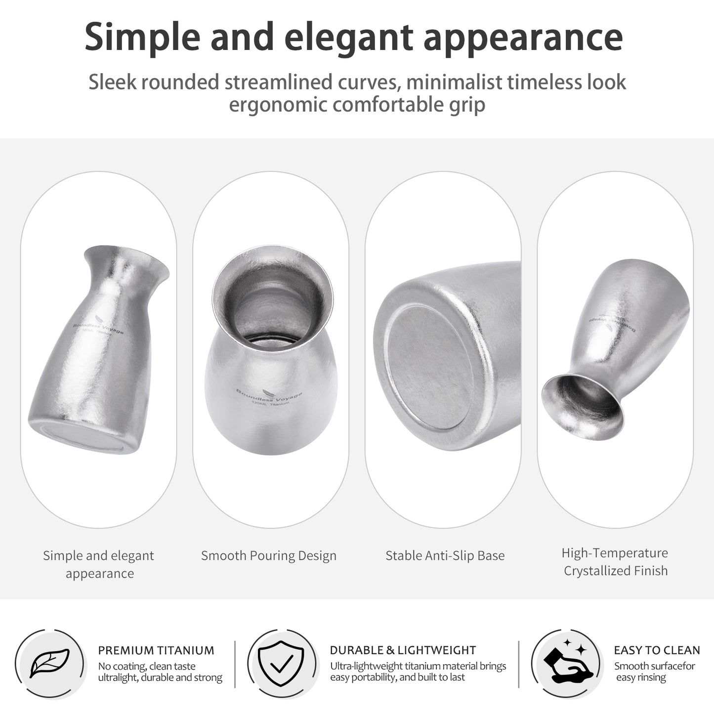 Boundless Voyage Titanium Sake Carafe & Shot Cup Set, Liquor Dispenser with Drinking Cups for Whiskey Spirits Camping Home Bar Ti3266A Ti3268A Ti3080D