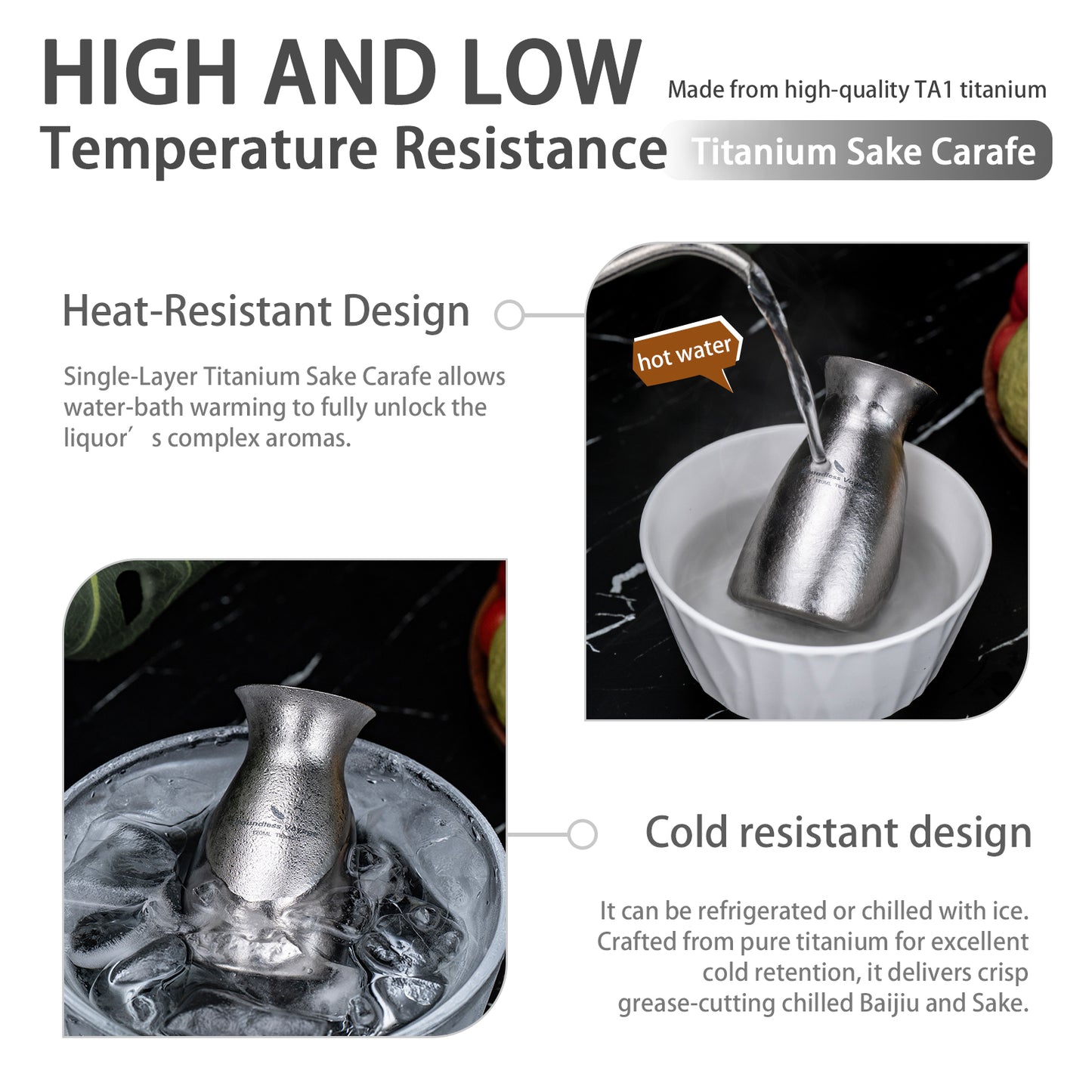 Boundless Voyage Titanium Sake Carafe & Shot Cup Set, Liquor Dispenser with Drinking Cups for Whiskey Spirits Camping Home Bar Ti3266A Ti3268A Ti3080D