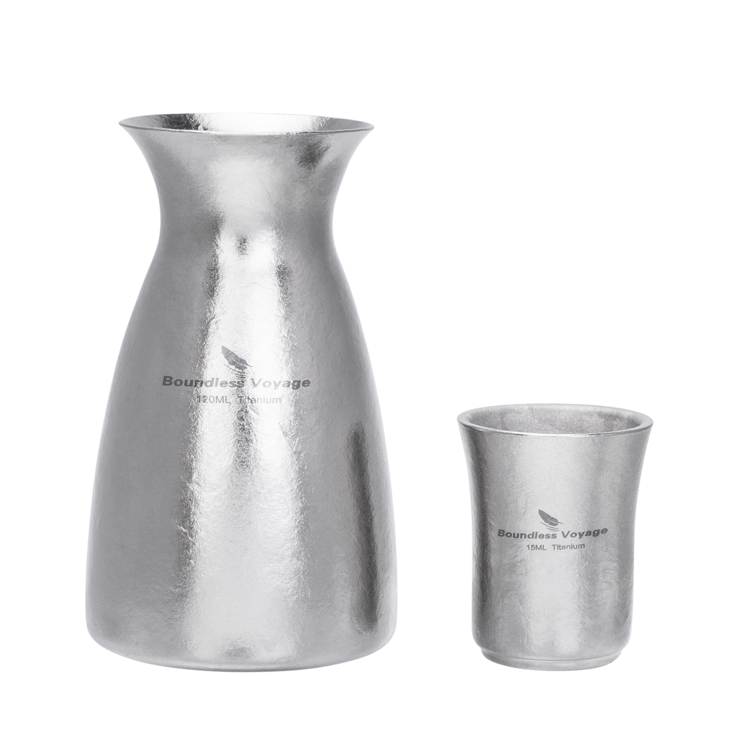 Boundless Voyage Titanium Sake Carafe & Shot Cup Set, Liquor Dispenser with Drinking Cups for Whiskey Spirits Camping Home Bar Ti3266A Ti3268A Ti3080D