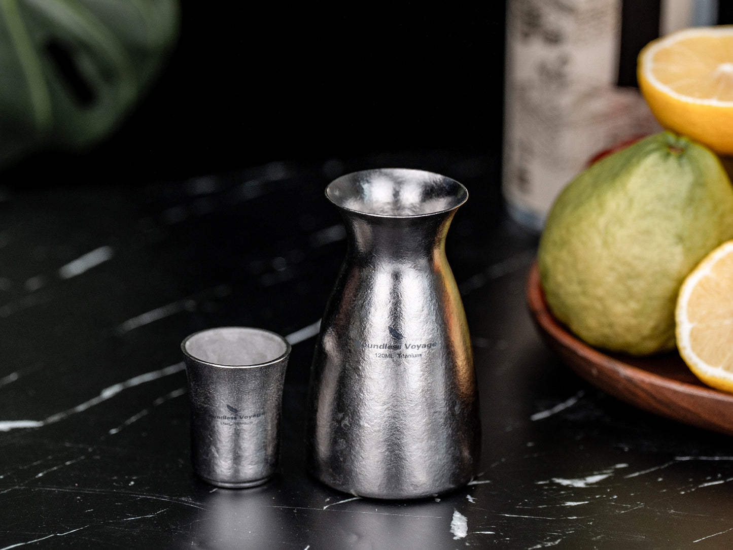 Boundless Voyage Titanium Sake Carafe & Shot Cup Set, Liquor Dispenser with Drinking Cups for Whiskey Spirits Camping Home Bar Ti3266A Ti3268A Ti3080D