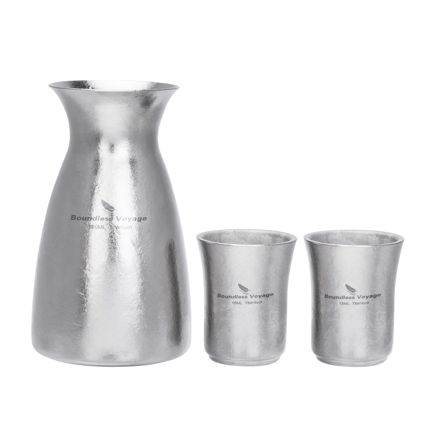 Boundless Voyage Titanium Sake Carafe & Shot Cup Set, Liquor Dispenser with Drinking Cups for Whiskey Spirits Camping Home Bar Ti3266A Ti3268A Ti3080D