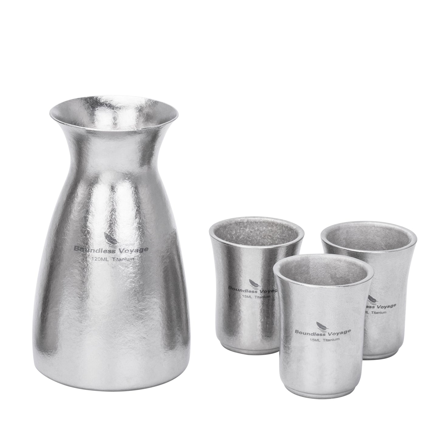 Boundless Voyage Titanium Sake Carafe & Shot Cup Set, Liquor Dispenser with Drinking Cups for Whiskey Spirits Camping Home Bar Ti3266A Ti3268A Ti3080D