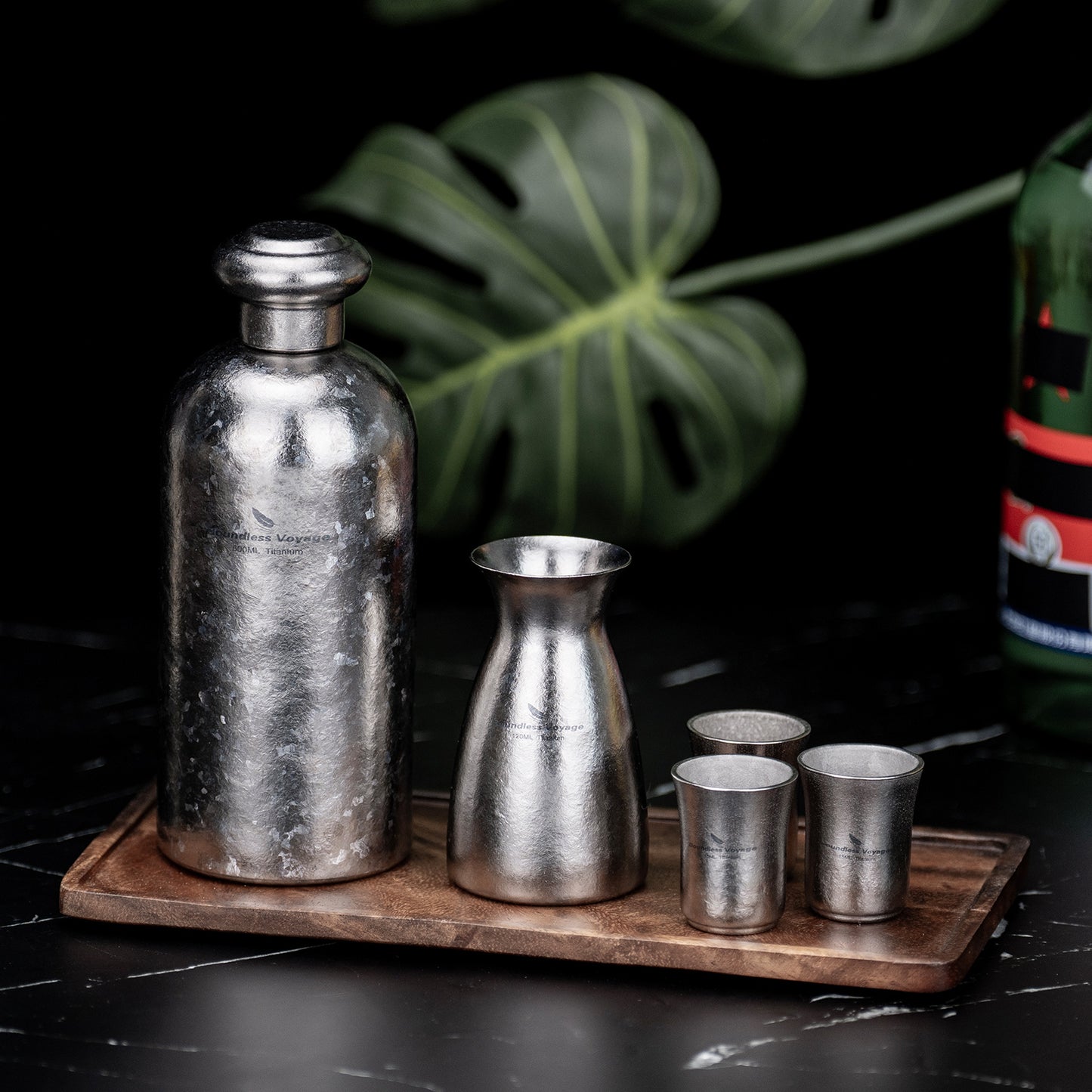 Boundless Voyage Titanium Sake Carafe & Shot Cup Set, Liquor Dispenser with Drinking Cups for Whiskey Spirits Camping Home Bar Ti3266A Ti3268A Ti3080D