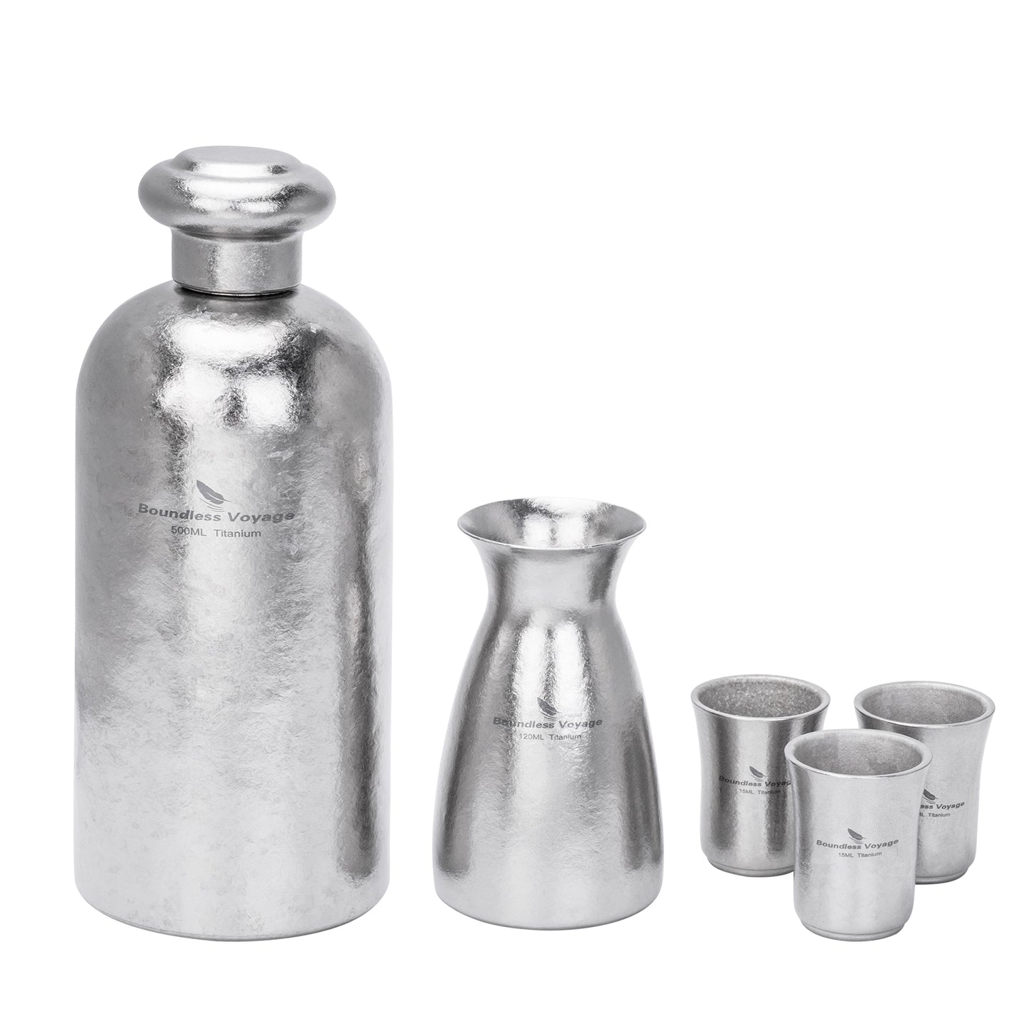 Boundless Voyage Titanium Sake Carafe & Shot Cup Set, Liquor Dispenser with Drinking Cups for Whiskey Spirits Camping Home Bar Ti3266A Ti3268A Ti3080D