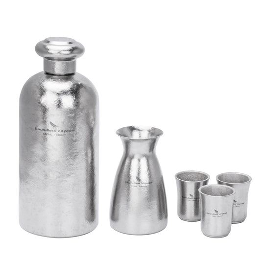 Boundless Voyage Titanium Sake Carafe & Shot Cup Set, Liquor Dispenser with Drinking Cups for Whiskey Spirits Camping Home Bar Ti3266A Ti3268A Ti3080D