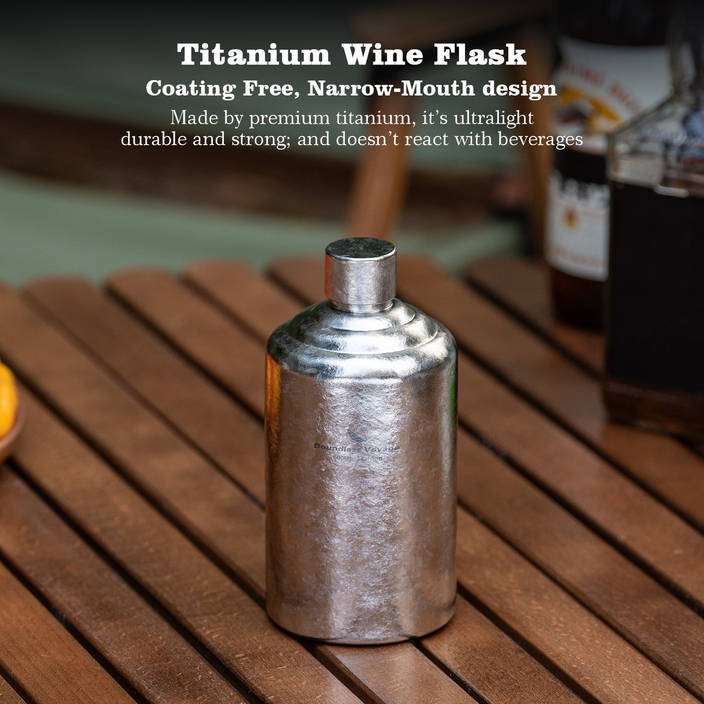 Boundless Voyage Pure Titanium Wine Flask 500ml/1000ml Whiskey Bottle Leakproof Portable Liquor Spirit Flask for Outdoor & Travel, Camping, Hiking for Men, Coating Free, Narrow-Mouth Ti3268D-Ti3269D