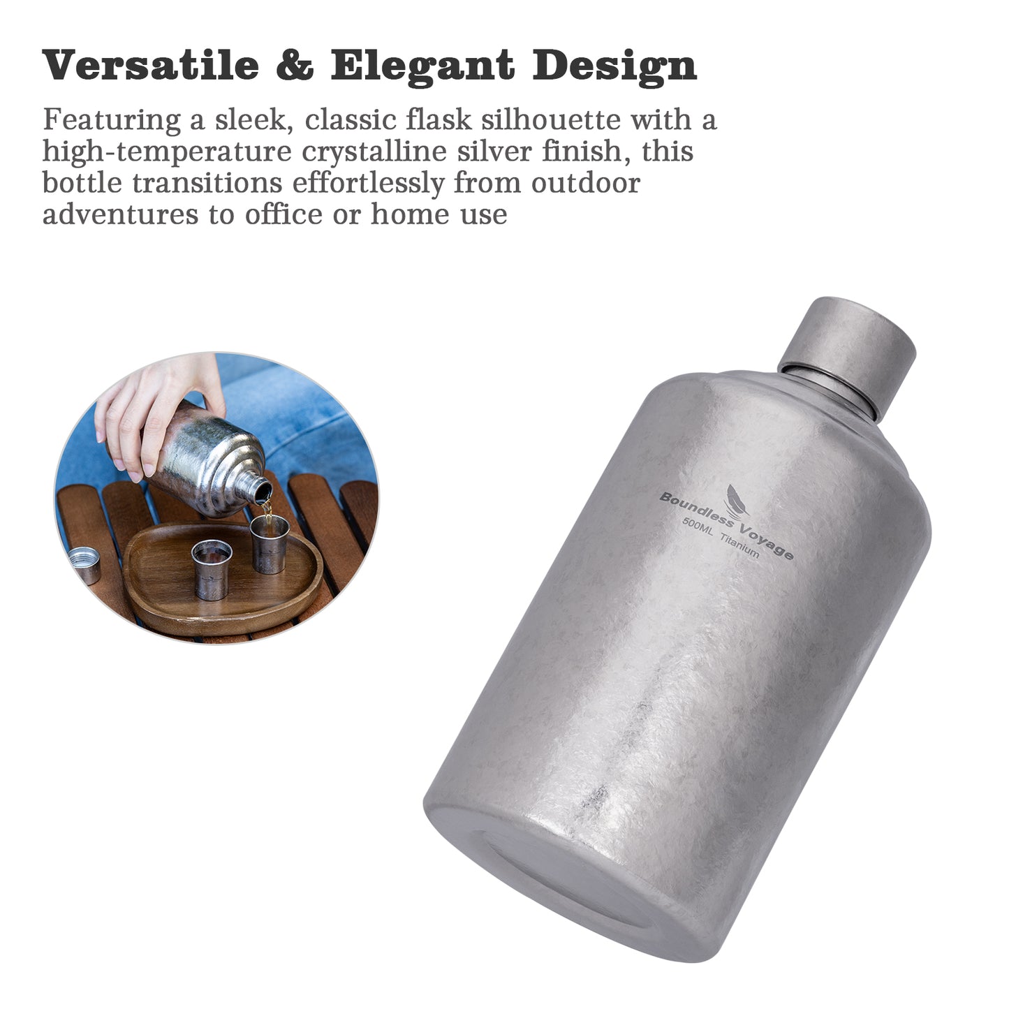 Boundless Voyage Pure Titanium Wine Flask 500ml/1000ml Whiskey Bottle Leakproof Portable Liquor Spirit Flask for Outdoor & Travel, Camping, Hiking for Men, Coating Free, Narrow-Mouth Ti3268D-Ti3269D