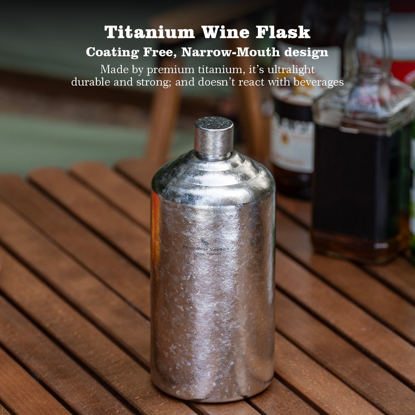 Boundless Voyage Pure Titanium Wine Flask 500ml/1000ml Whiskey Bottle Leakproof Portable Liquor Spirit Flask for Outdoor & Travel, Camping, Hiking for Men, Coating Free, Narrow-Mouth Ti3268D-Ti3269D