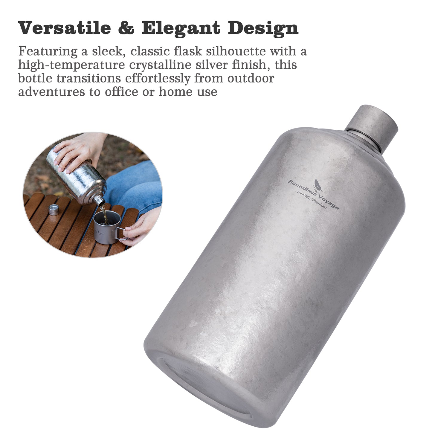 Boundless Voyage Pure Titanium Wine Flask 500ml/1000ml Whiskey Bottle Leakproof Portable Liquor Spirit Flask for Outdoor & Travel, Camping, Hiking for Men, Coating Free, Narrow-Mouth Ti3268D-Ti3269D
