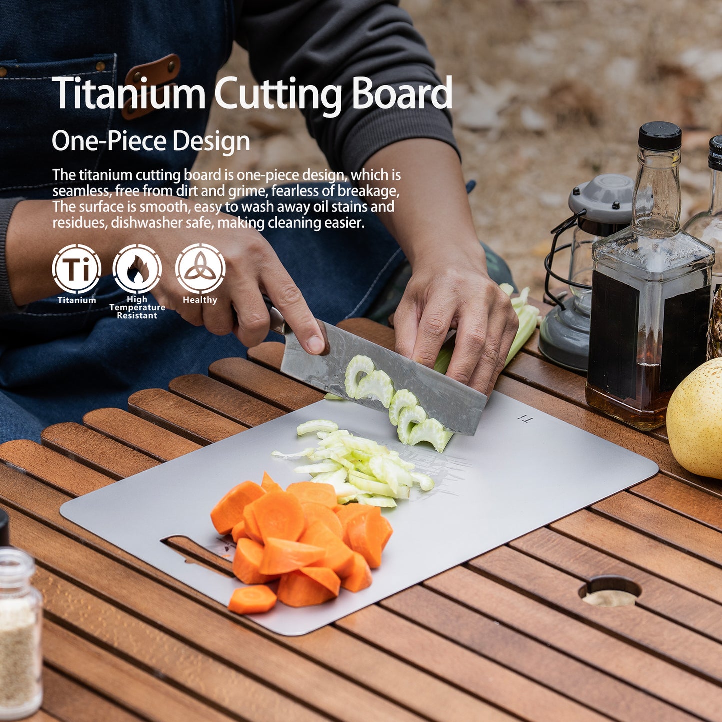 Boundless Voyage Titanium Cutting Board Natural Finish, Dual-Side Hanging Hole for Kitchen Camping Ti5000P-Ti5002P