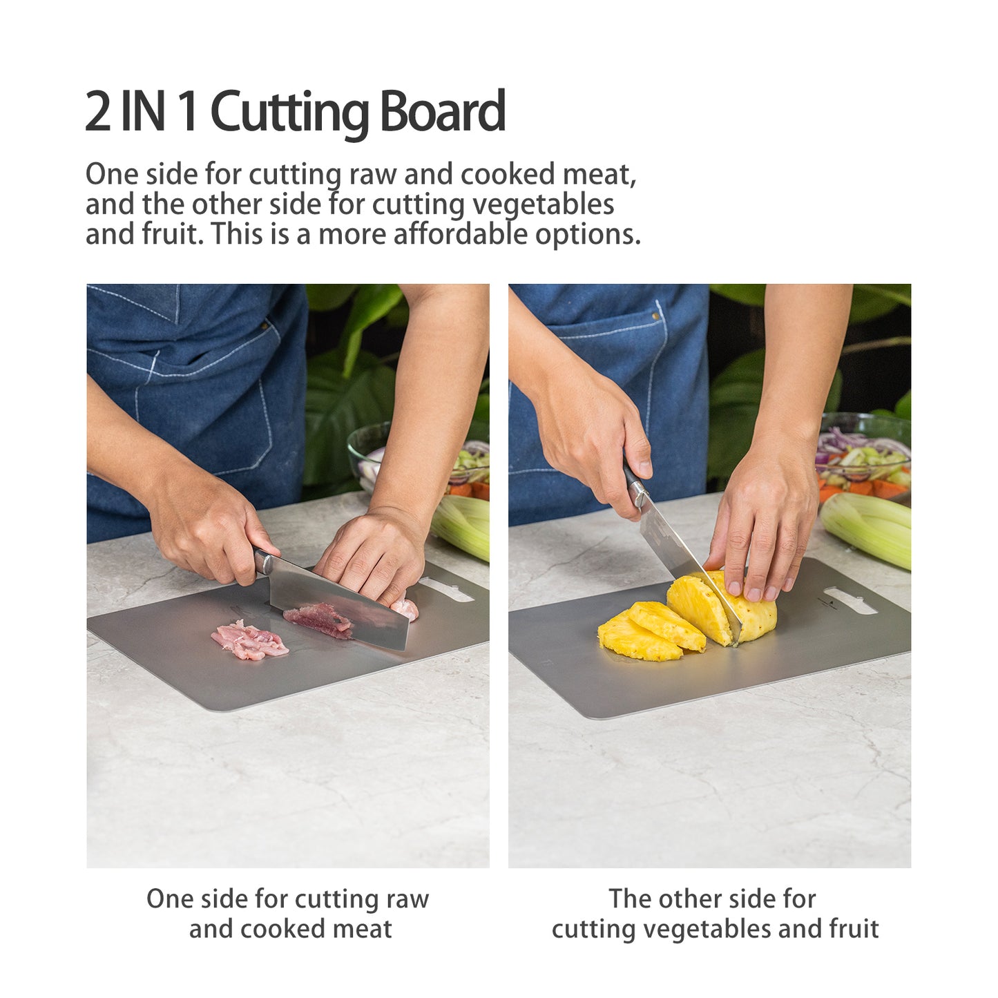 Boundless Voyage Titanium Cutting Board Natural Finish, Dual-Side Hanging Hole for Kitchen Camping Ti5000P-Ti5002P