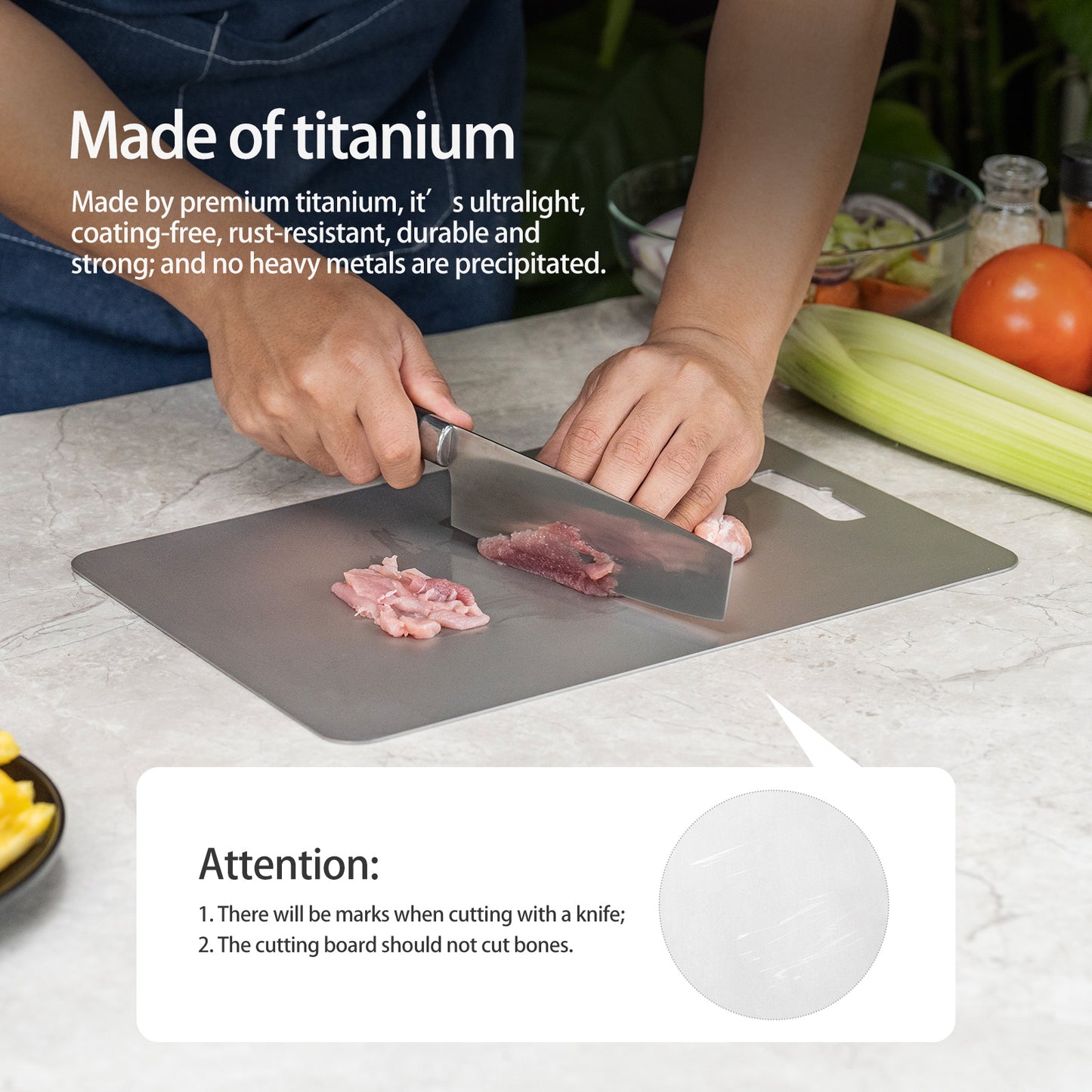 Boundless Voyage Titanium Cutting Board Natural Finish, Dual-Side Hanging Hole for Kitchen Camping Ti5000P-Ti5002P