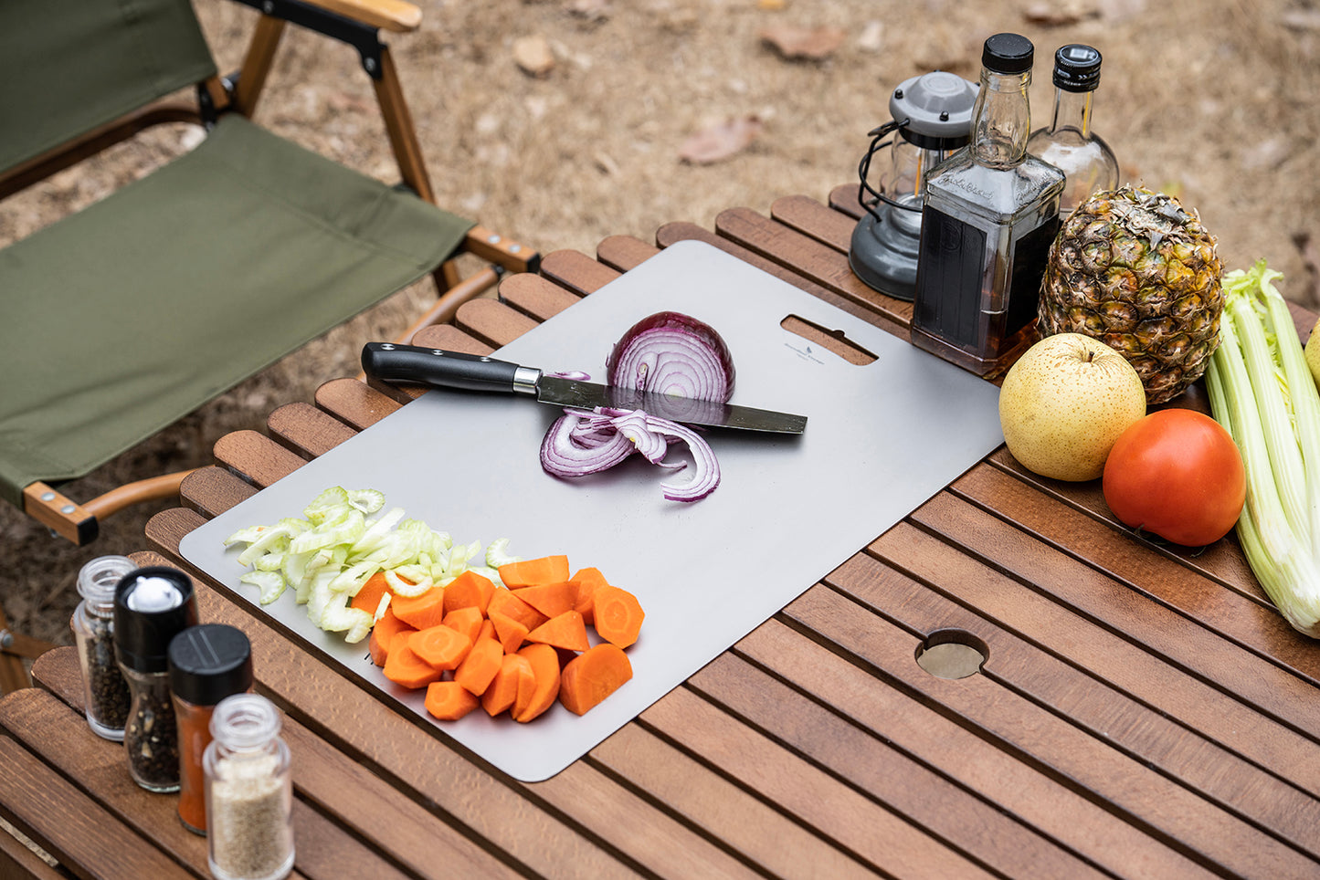 Boundless Voyage Titanium Cutting Board Natural Finish, Dual-Side Hanging Hole for Kitchen Camping Ti5000P-Ti5002P