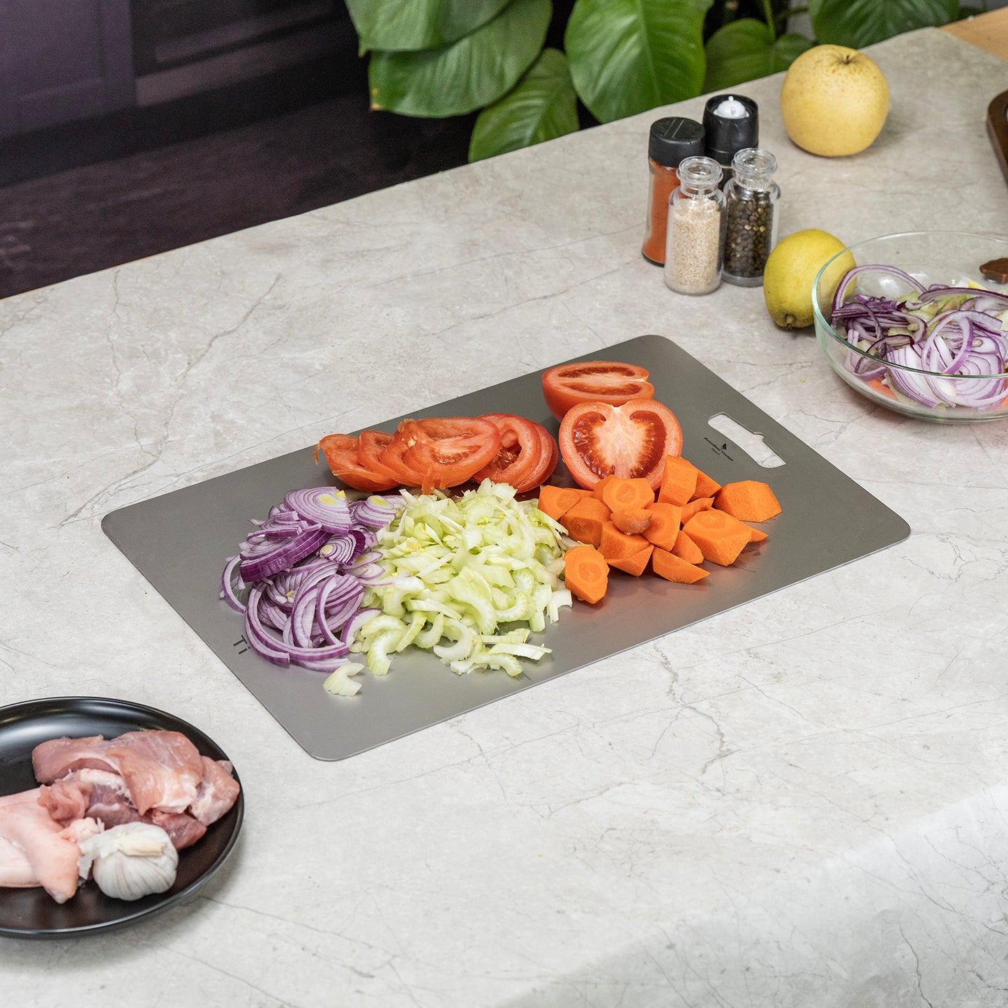 Boundless Voyage Titanium Cutting Board Natural Finish, Dual-Side Hanging Hole for Kitchen Camping Ti5000P-Ti5002P