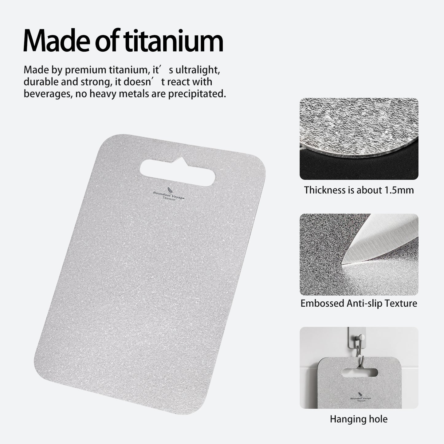 Boundless Voyage Titanium Multifunctional Cutting Board, Ultralight Rust-Proof Portable Food Prep Board for Outdoor Camping, Picnic & Household Kitchen Use Ti5009P-Ti5010P