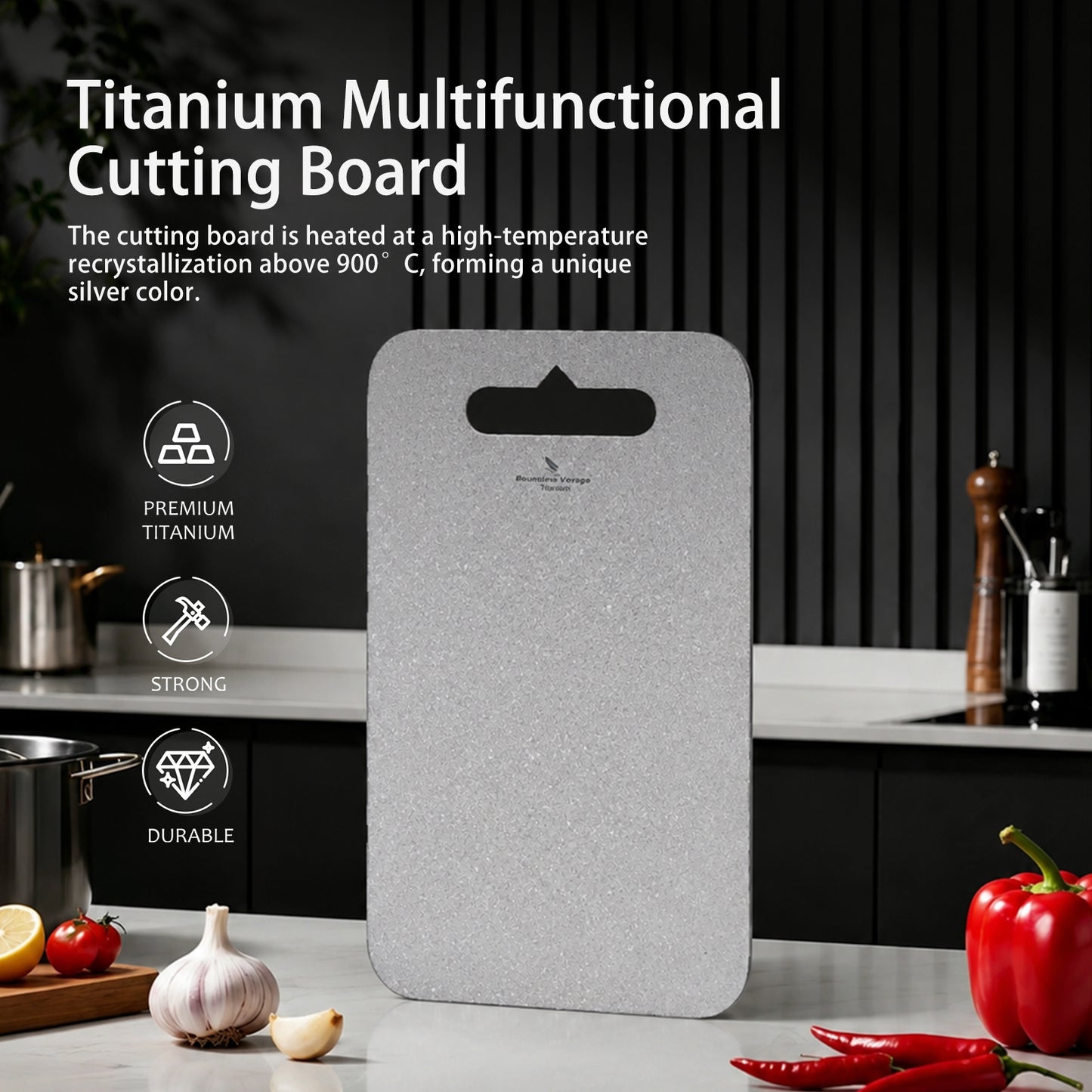 Boundless Voyage Titanium Multifunctional Cutting Board, Ultralight Rust-Proof Portable Food Prep Board for Outdoor Camping, Picnic & Household Kitchen Use Ti5009P-Ti5010P