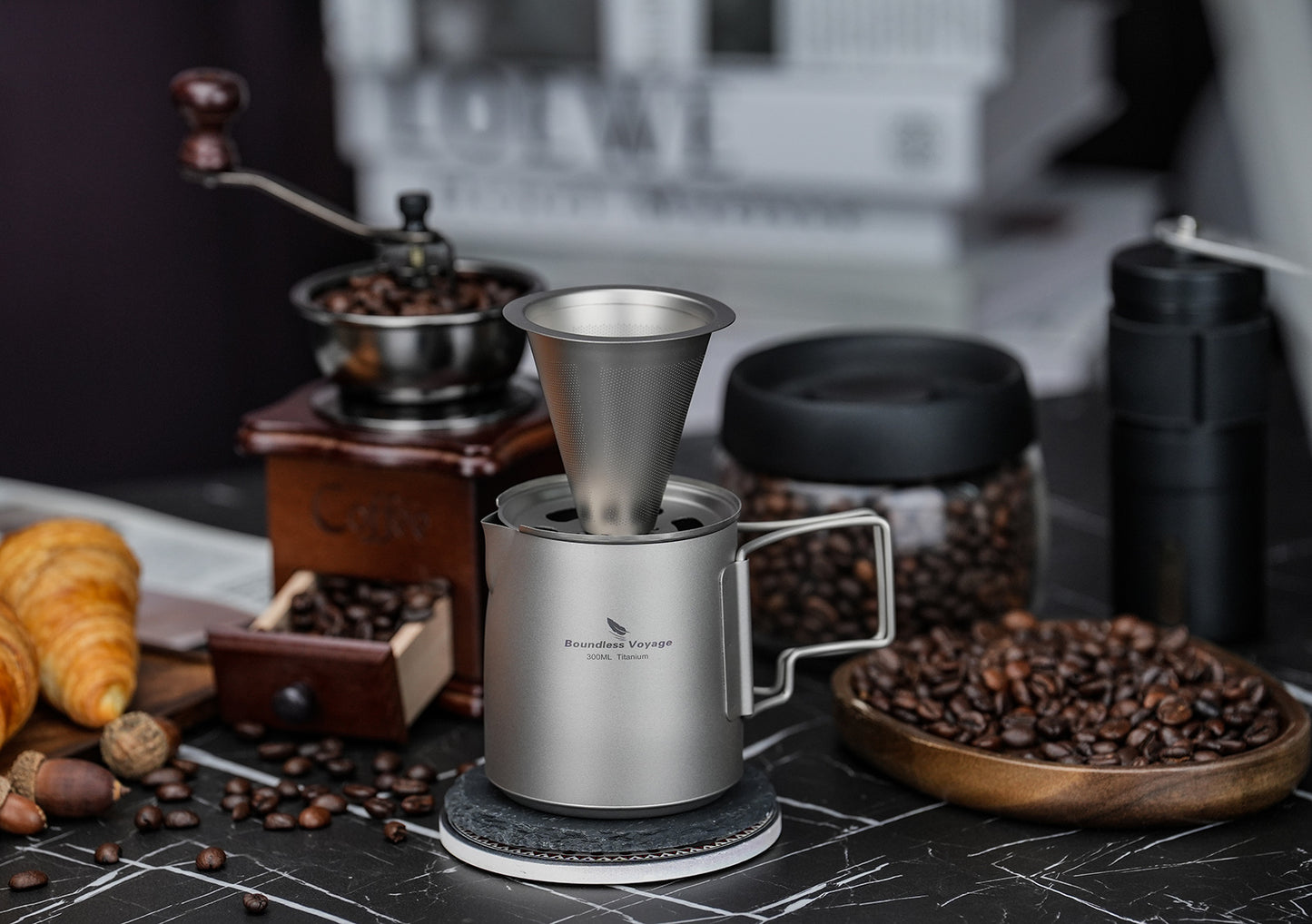 Boundless Voyage Titanium Portable Pour-over Coffee Set 300ml Coffee Mug with Detachable Dripper Outdoor Camping Coffee Maker