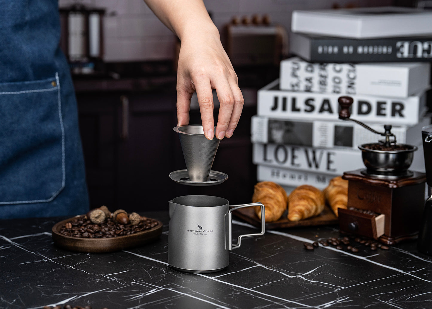Boundless Voyage Titanium Portable Pour-over Coffee Set 300ml Coffee Mug with Detachable Dripper Outdoor Camping Coffee Maker