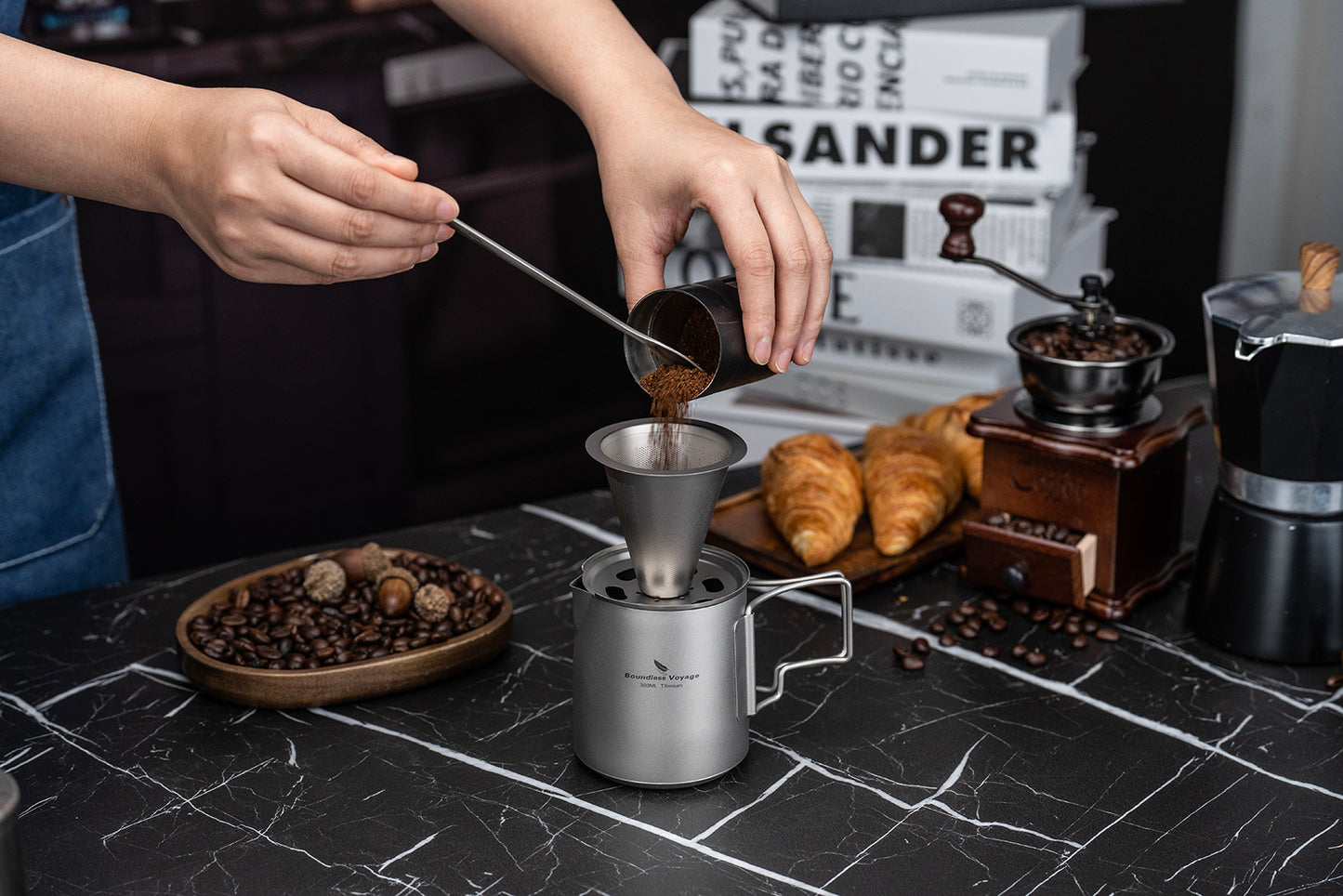 Boundless Voyage Titanium Portable Pour-over Coffee Set 300ml Coffee Mug with Detachable Dripper Outdoor Camping Coffee Maker