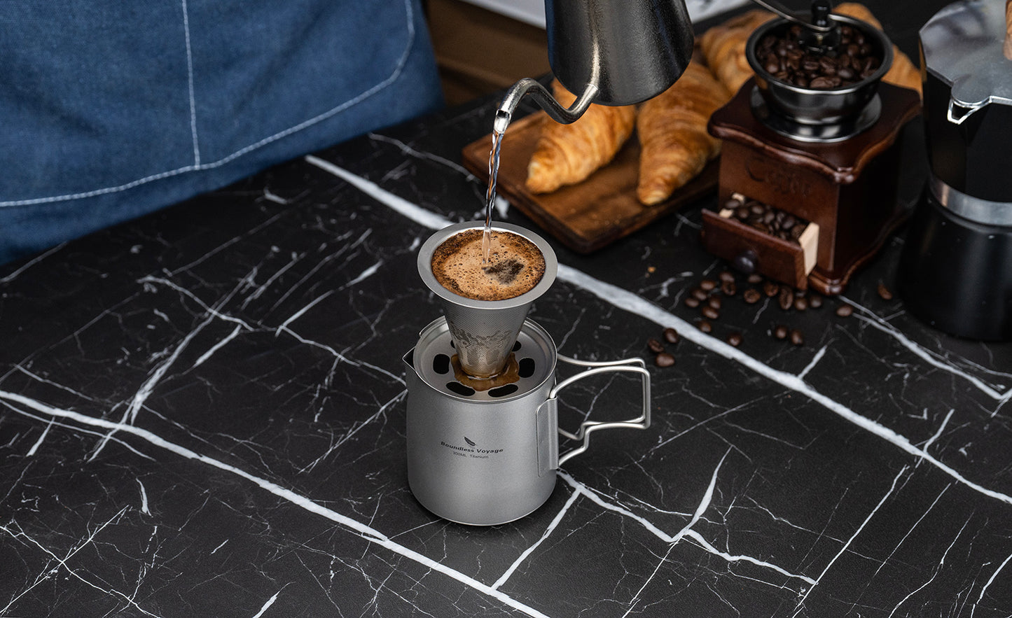 Boundless Voyage Titanium Portable Pour-over Coffee Set 300ml Coffee Mug with Detachable Dripper Outdoor Camping Coffee Maker