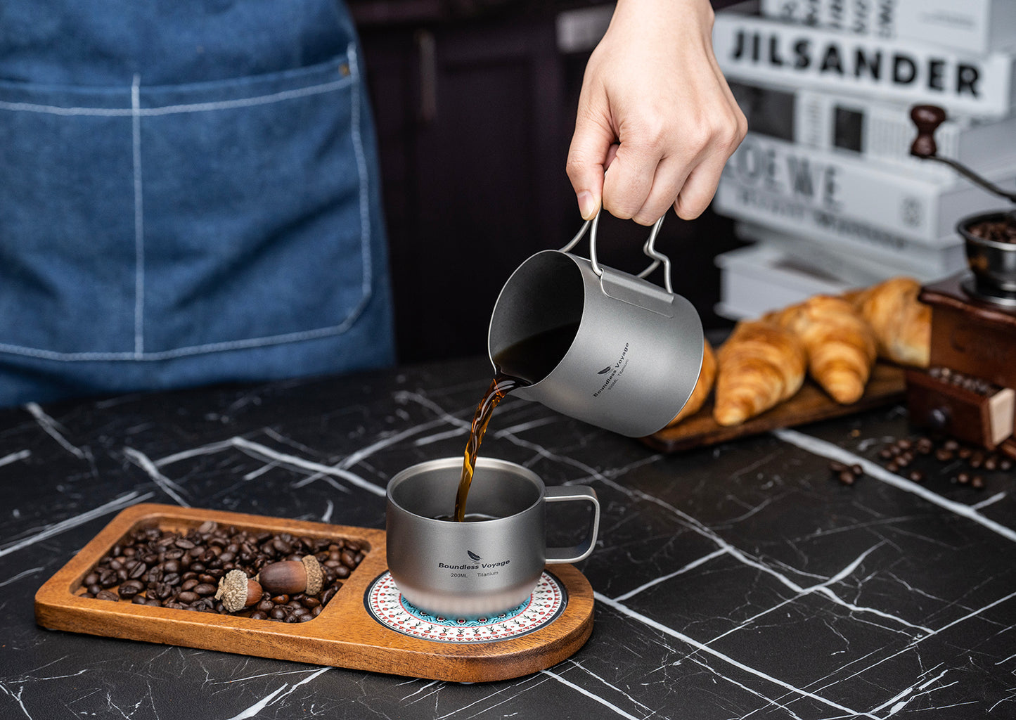 Boundless Voyage Titanium Portable Pour-over Coffee Set 300ml Coffee Mug with Detachable Dripper Outdoor Camping Coffee Maker