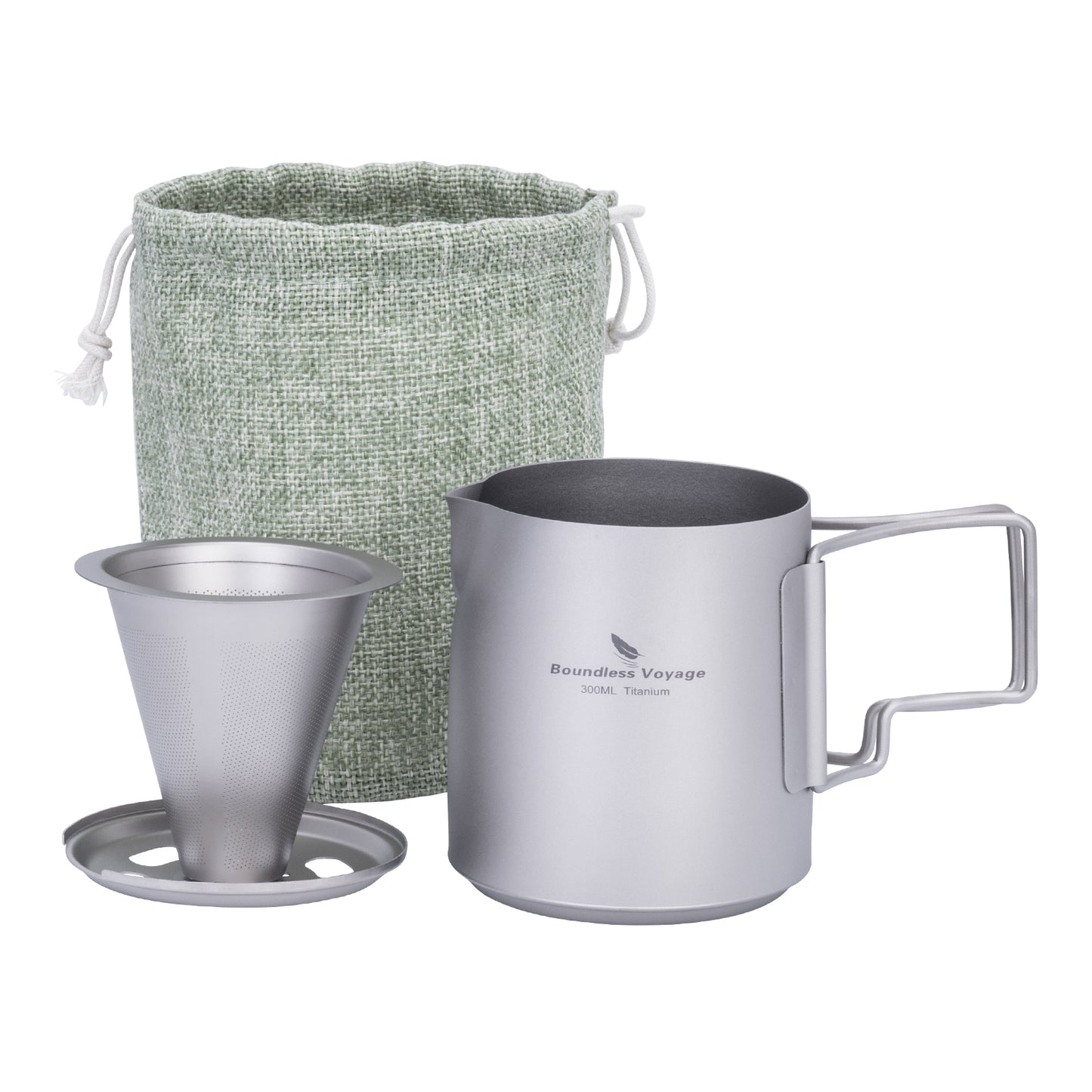 Boundless Voyage Titanium Portable Pour-over Coffee Set 300ml Coffee Mug with Detachable Dripper Outdoor Camping Coffee Maker
