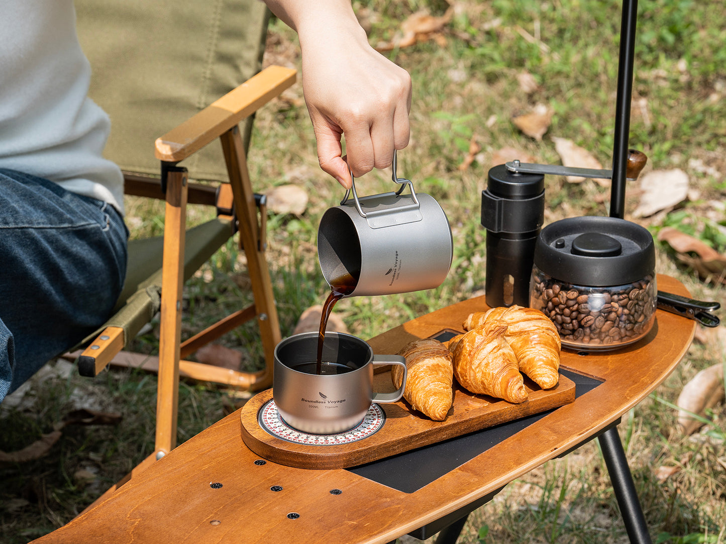 Boundless Voyage Titanium Portable Pour-over Coffee Set 300ml Coffee Mug with Detachable Dripper Outdoor Camping Coffee Maker
