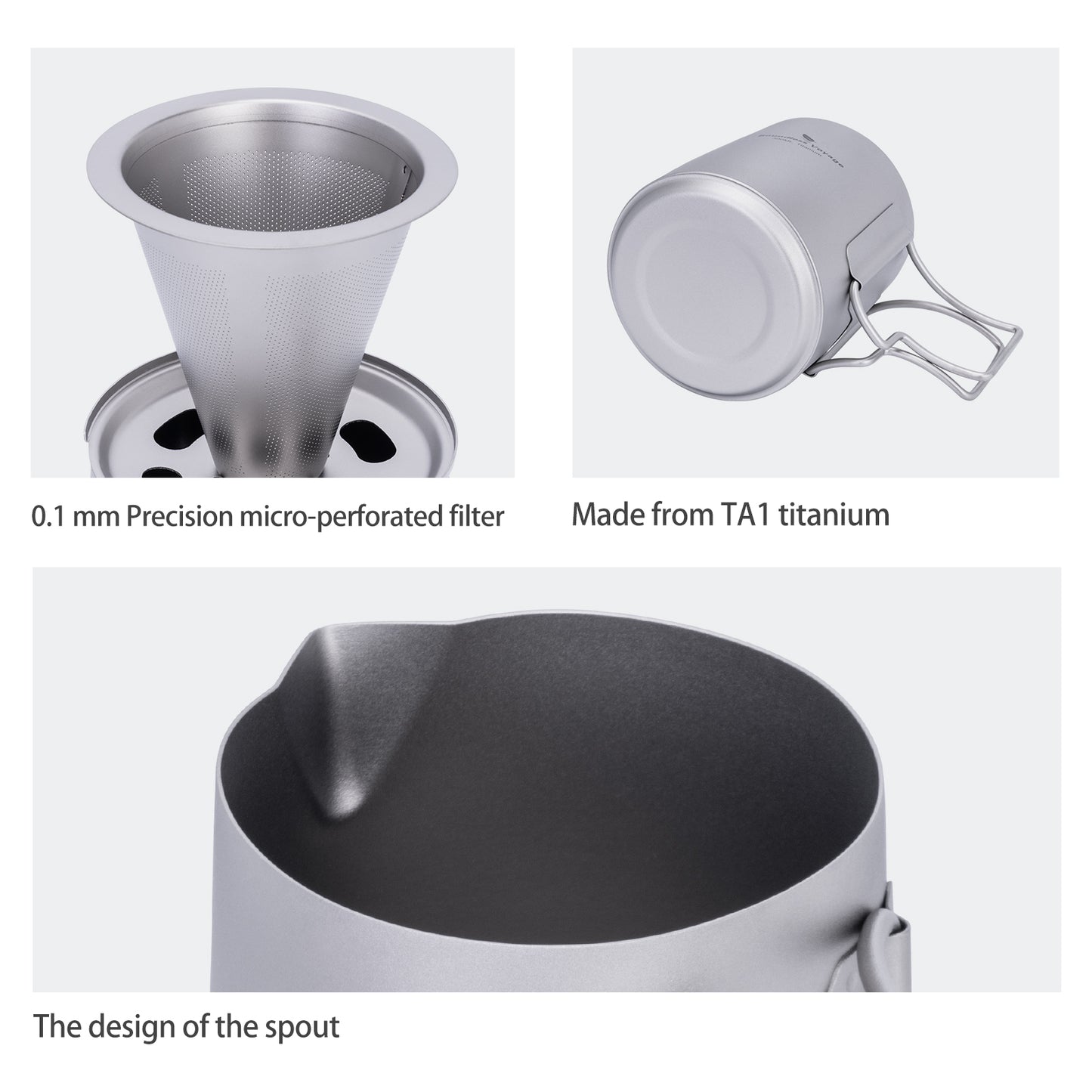 Boundless Voyage Titanium Portable Pour-over Coffee Set 300ml Coffee Mug with Detachable Dripper Outdoor Camping Coffee Maker Ti6008P