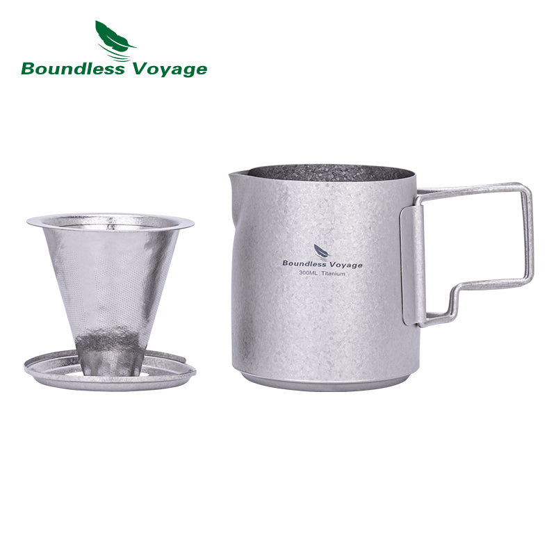 Boundless Voyage Titanium Portable Pour-over Coffee Set 300ml Coffee Mug with Detachable Dripper Outdoor Camping Coffee Maker