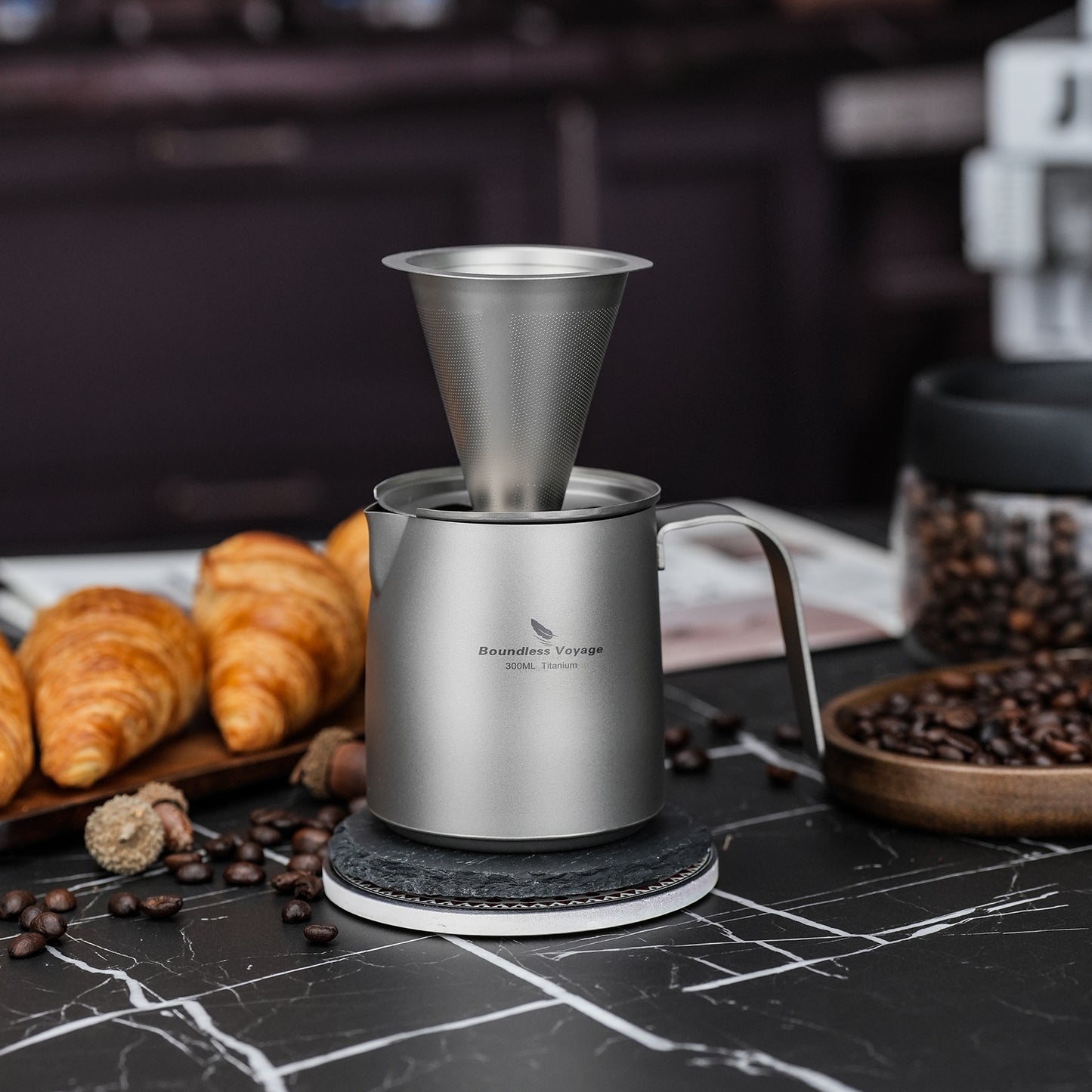 Boundless Voyage Titanium Portable Pour-over Coffee Set 300ml Coffee Mug with Detachable Dripper Outdoor Camping Coffee Maker Ti6008P
