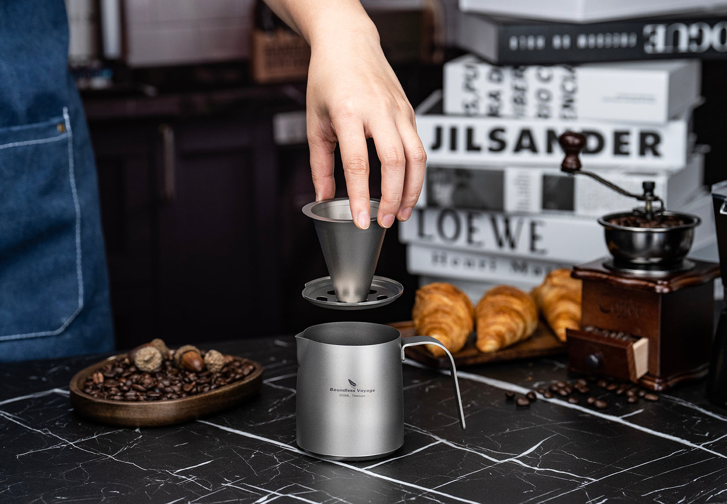 Boundless Voyage Titanium Portable Pour-over Coffee Set 300ml Coffee Mug with Detachable Dripper Outdoor Camping Coffee Maker Ti6008P