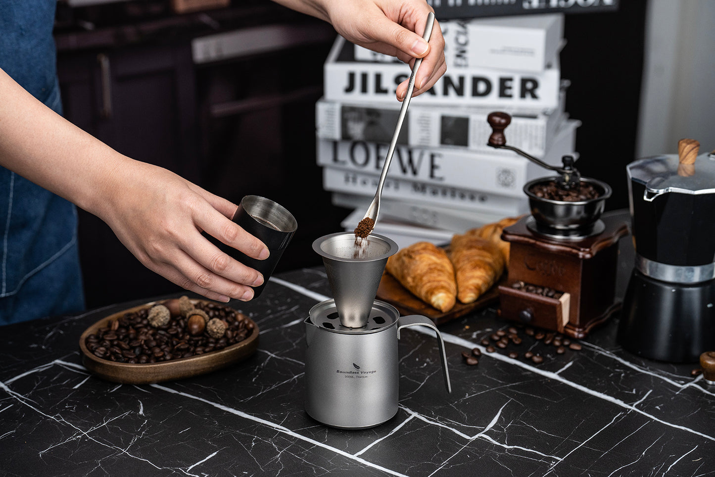 Boundless Voyage Titanium Portable Pour-over Coffee Set 300ml Coffee Mug with Detachable Dripper Outdoor Camping Coffee Maker Ti6008P