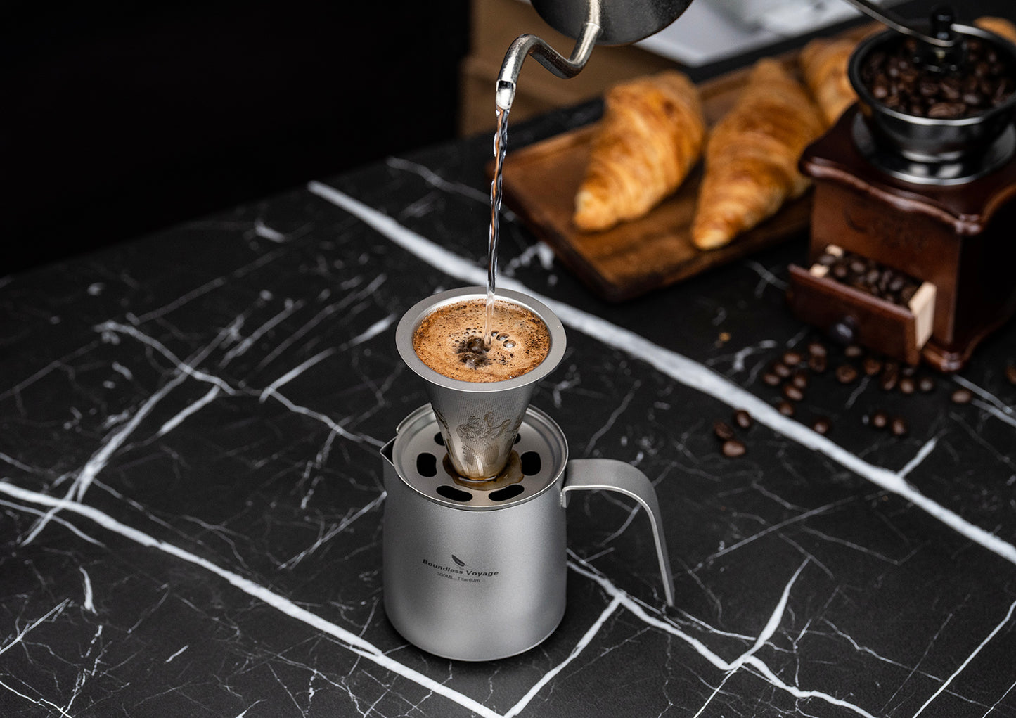 Boundless Voyage Titanium Portable Pour-over Coffee Set 300ml Coffee Mug with Detachable Dripper Outdoor Camping Coffee Maker Ti6008P