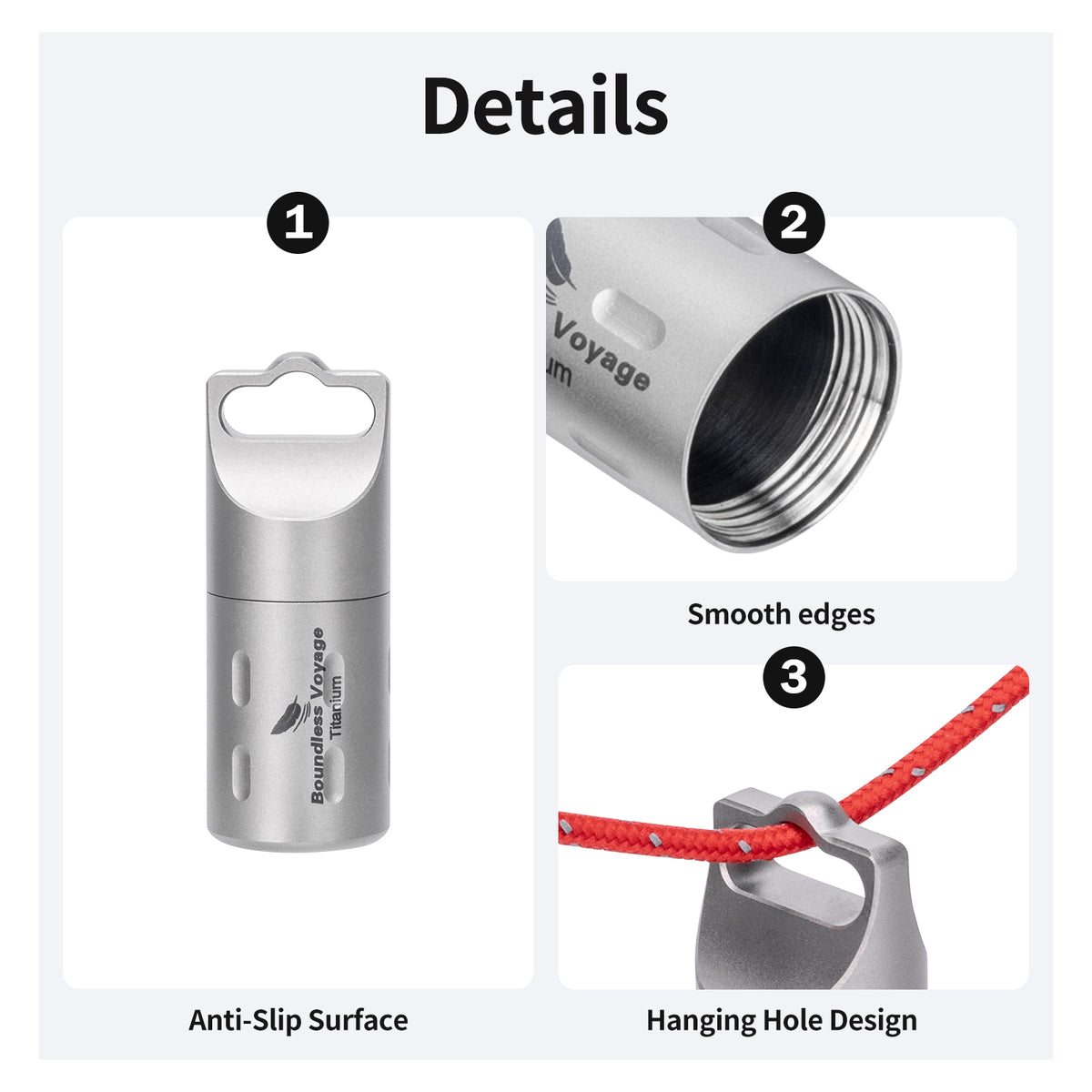 Craftsmanship details of Ti9009A showing anti-slip surface smooth edge and hanging hole