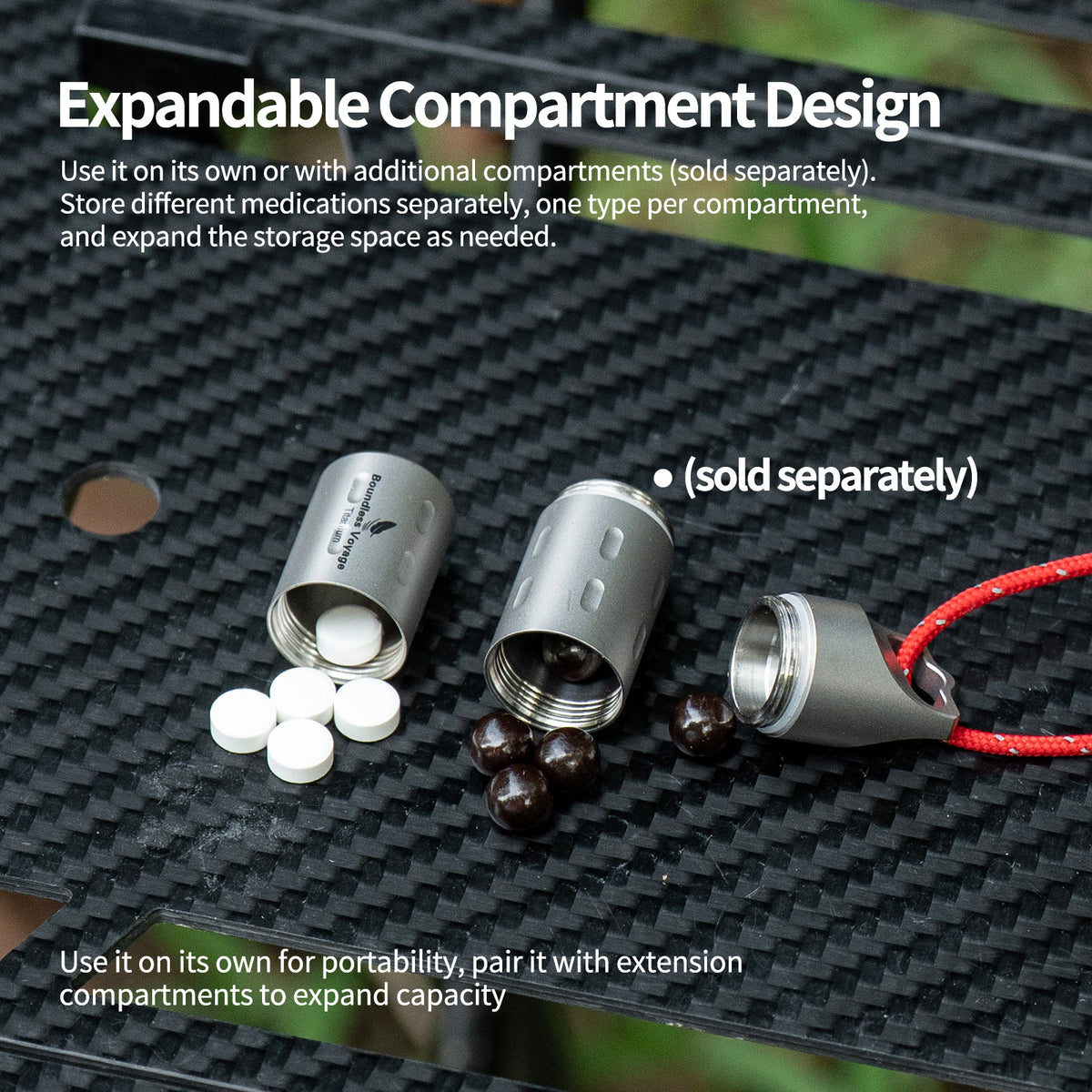 Expandable modular compartment design of Ti9009A holding daily pills and supplements
