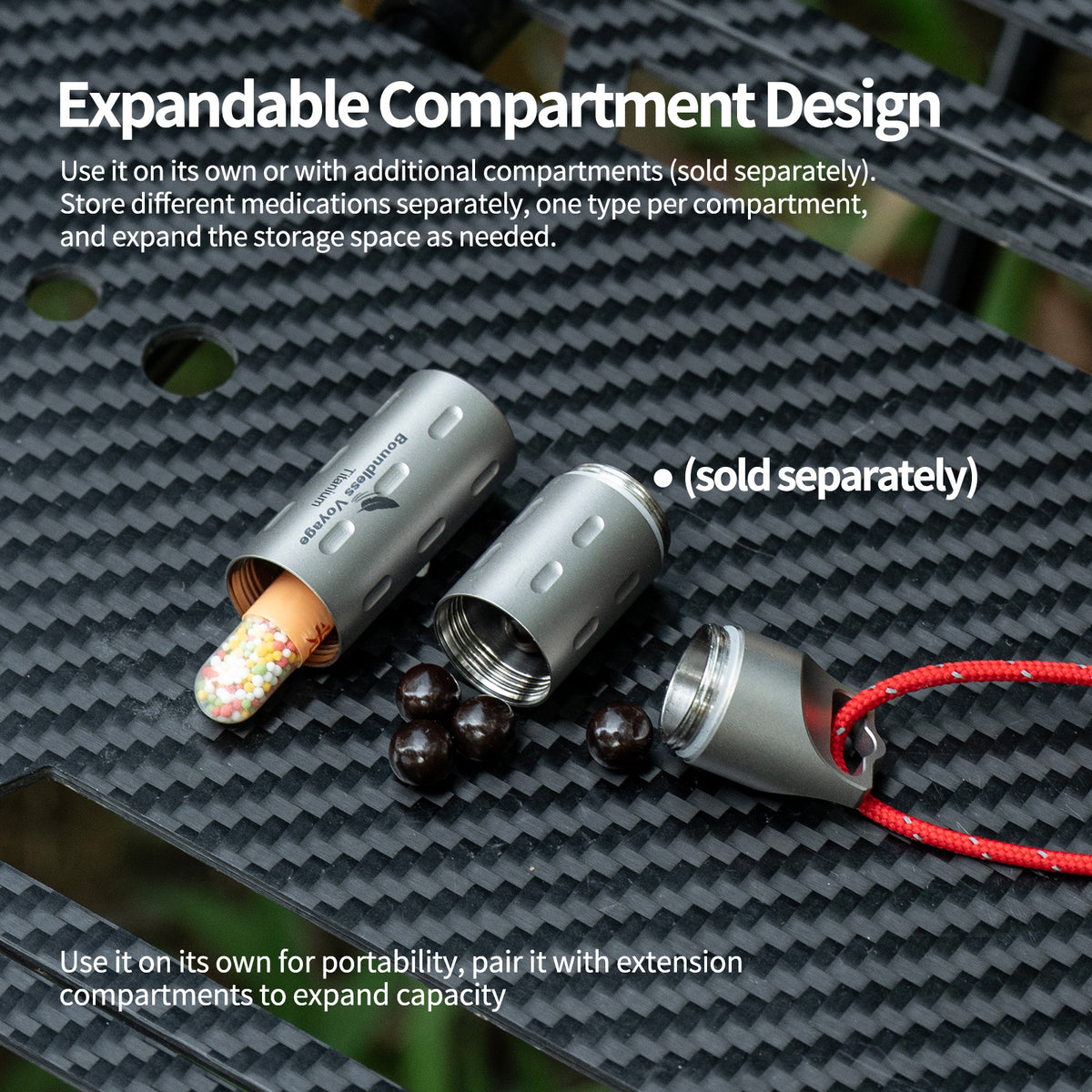 Elongated titanium single compartment capacity for larger capsules and multi-day doses