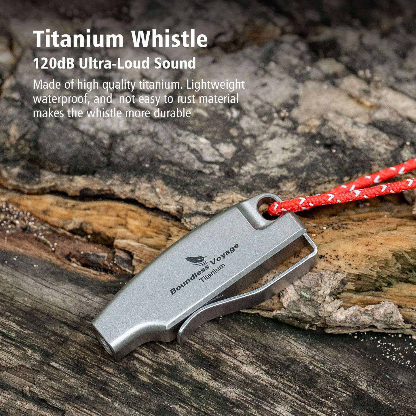 Boundless Voyage 120dB Titanium Survival Whistle Compact Emergency Safety Whistle Ultra-Light & Anti-Corrosion Rust-Proof Whistles for Outdoor, Hiking, Camping & Rescue Ti9028O