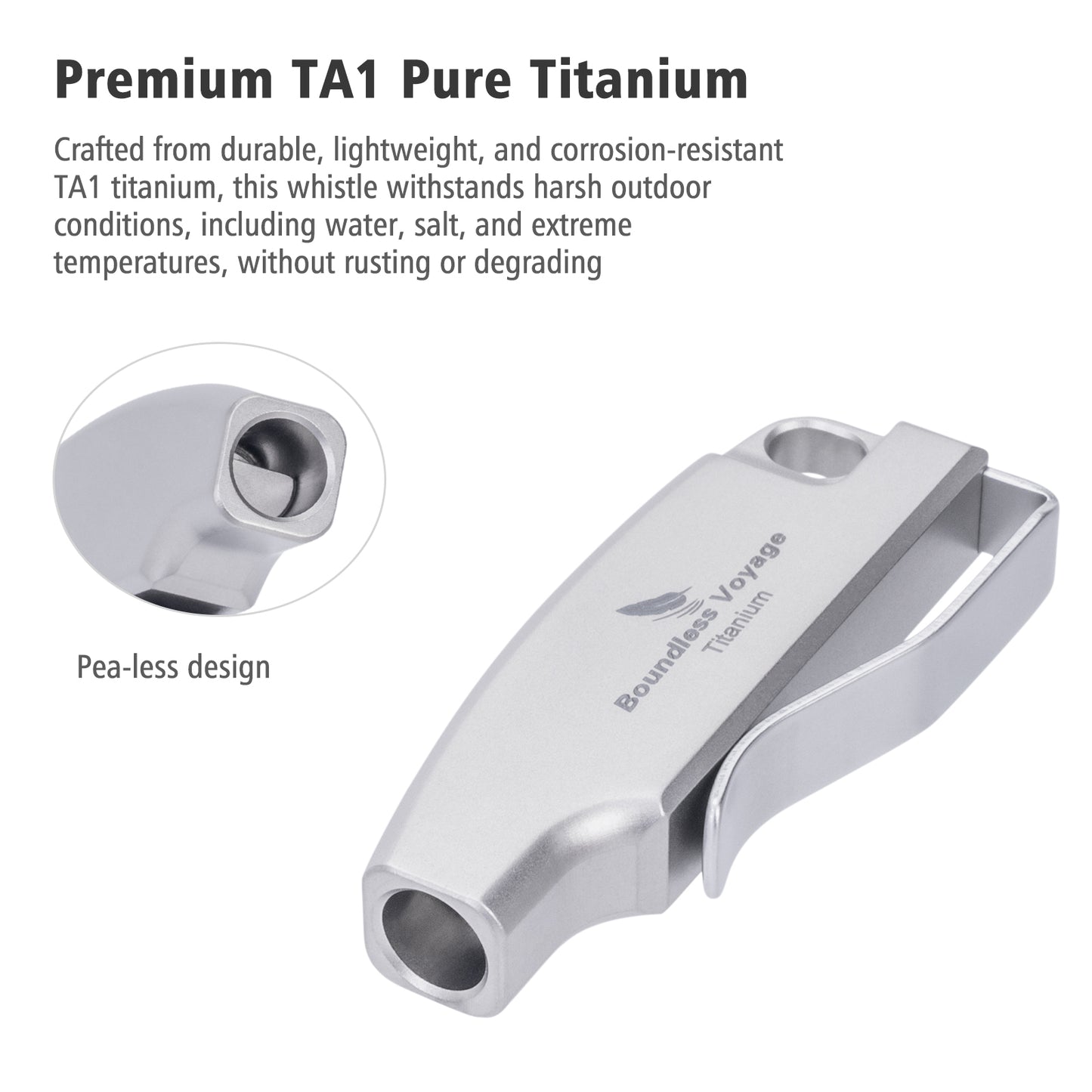 Boundless Voyage 120dB Titanium Survival Whistle Compact Emergency Safety Whistle Ultra-Light & Anti-Corrosion Rust-Proof Whistles for Outdoor, Hiking, Camping & Rescue Ti9028O