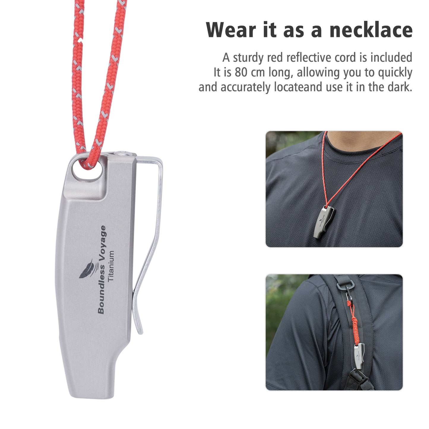 Boundless Voyage 120dB Titanium Survival Whistle Compact Emergency Safety Whistle Ultra-Light & Anti-Corrosion Rust-Proof Whistles for Outdoor, Hiking, Camping & Rescue Ti9028O