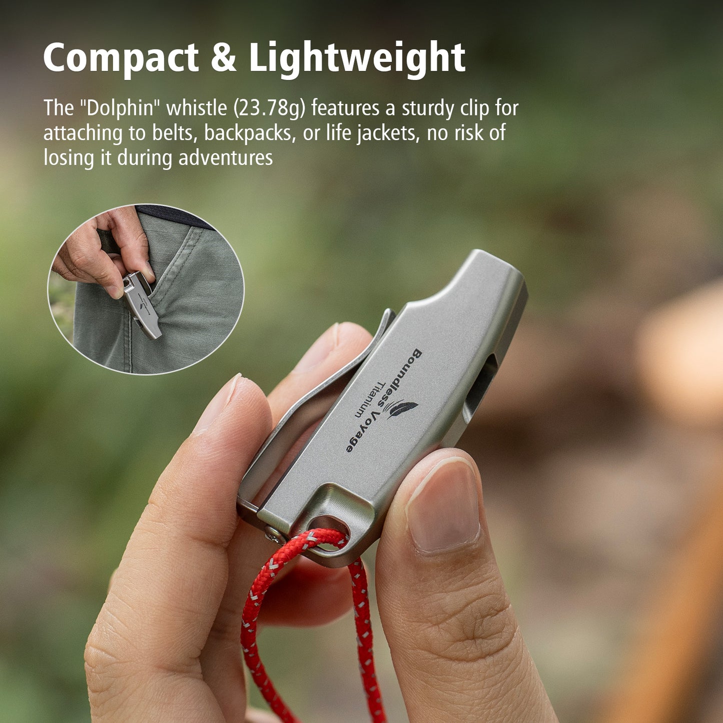 Boundless Voyage 120dB Titanium Survival Whistle Compact Emergency Safety Whistle Ultra-Light & Anti-Corrosion Rust-Proof Whistles for Outdoor, Hiking, Camping & Rescue Ti9028O
