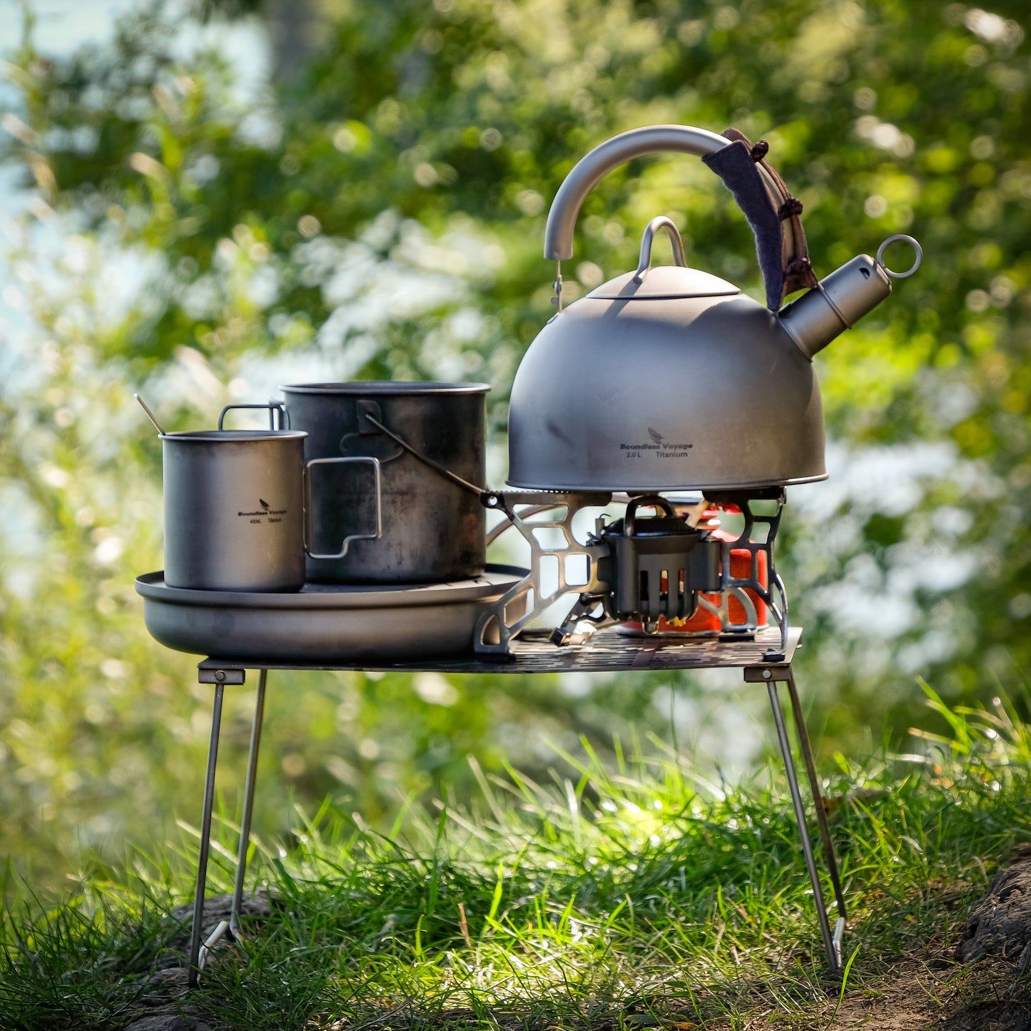 Boundless Voyage 2L Titanium Tea Kettle with Whistle, Stovetop Camping Kettle for Hiking Outdoor Home Kitchen Ti3097D