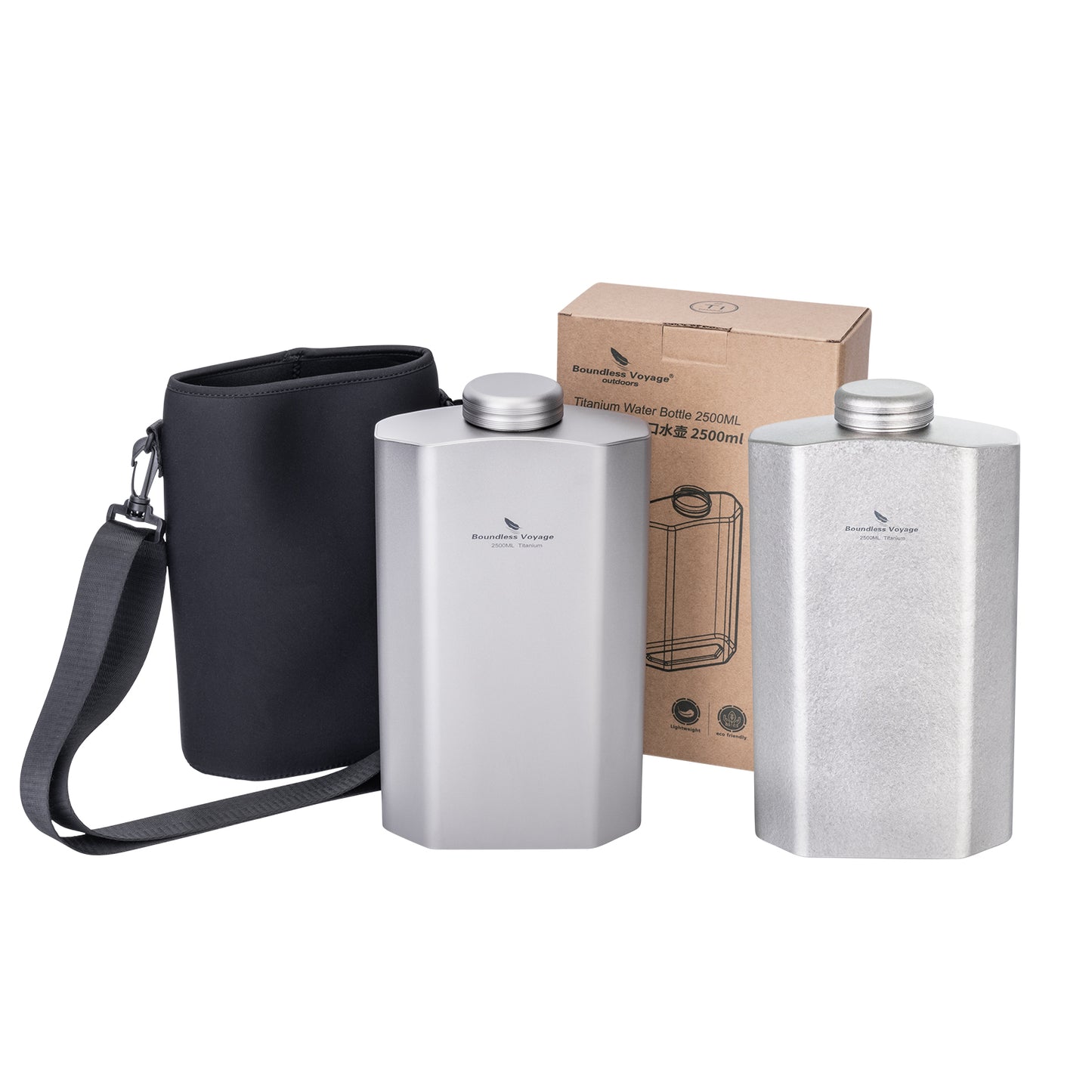 Boundless Voyage Pure Titanium Water Bottle 2500ml Wide Mouth Ultralight Leakproof Large Capacity for Camping Hiking Group Outdoor Ti3004D