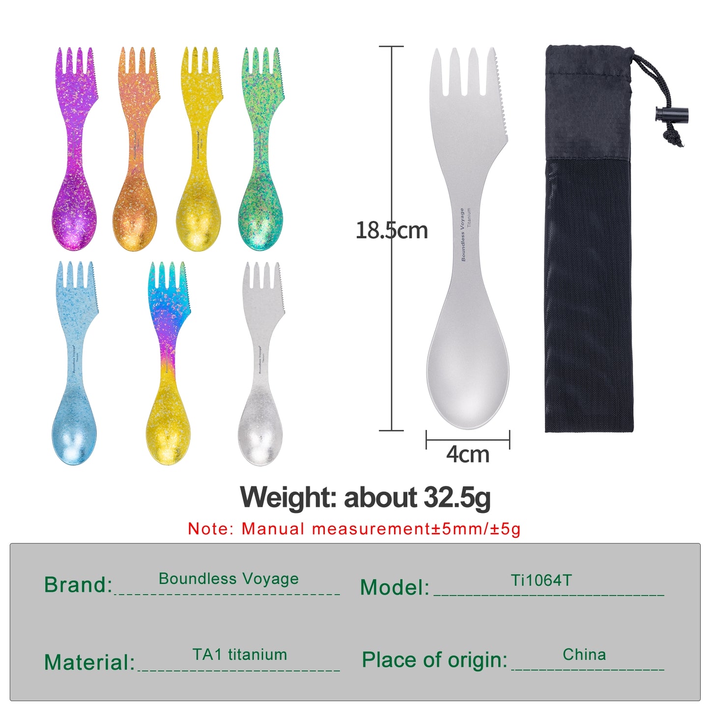 Boundless Voyage Titanium Spork 3-in-1 Fork, Spoon, Knife Cutlery Combo Ultra Lightweight Camping Utensil Ti1064T