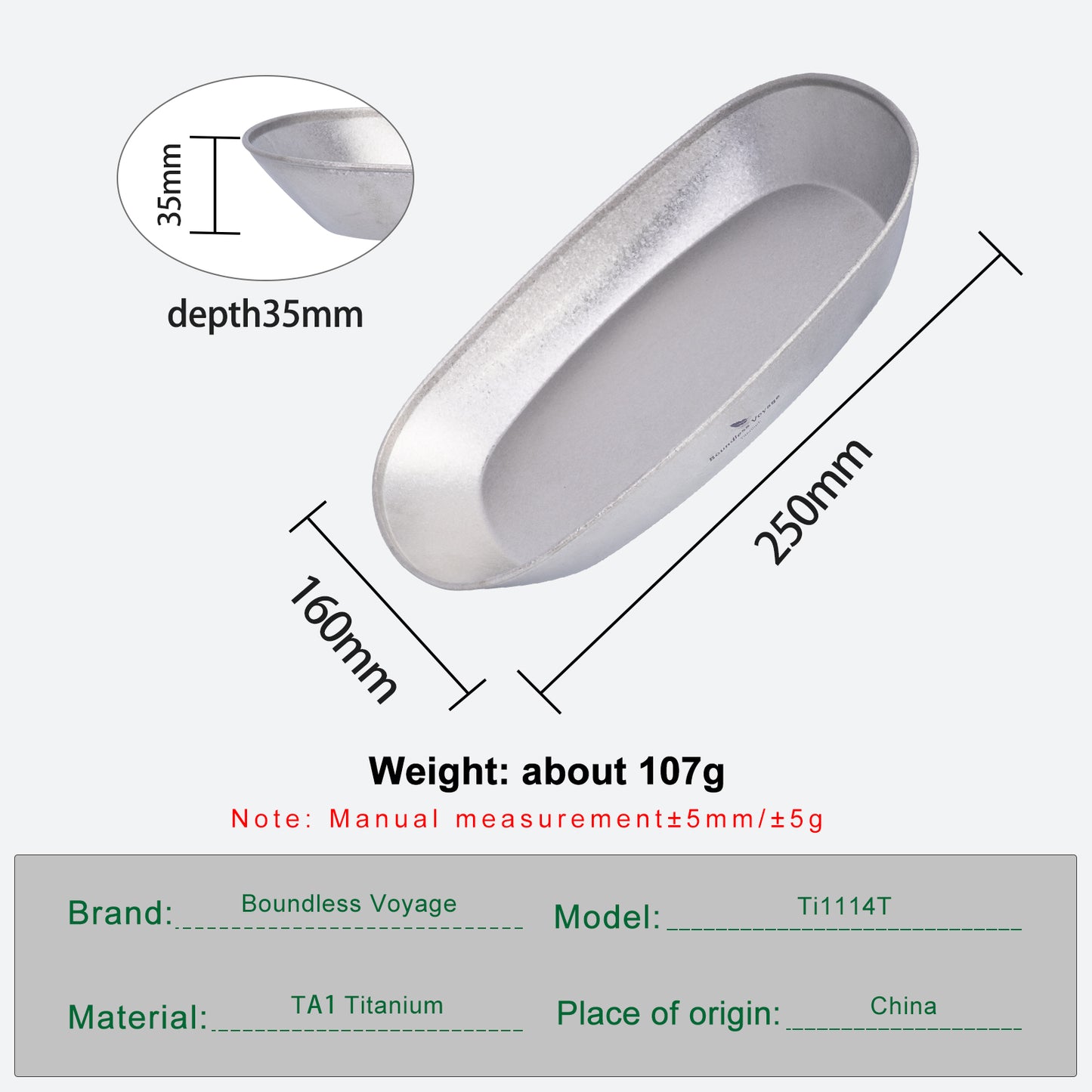 Boundless Voyage Ultralight Pure Titanium Plate, Portable Outdoor Camping Dish with Mesh Carry Bag for Hiking Backpacking Picnic Daily‑Use Tableware Ti1114T